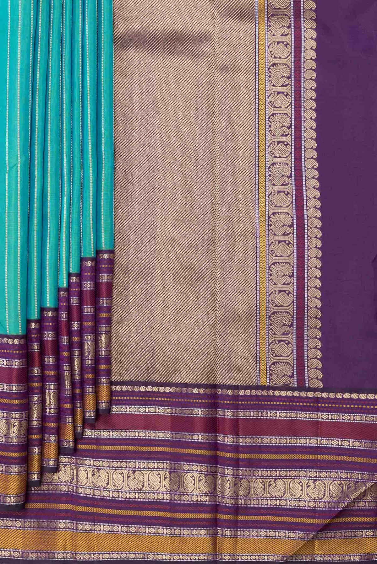 Pure Silk Pure Zari Blue with Green Color Kanchipuram Saree
