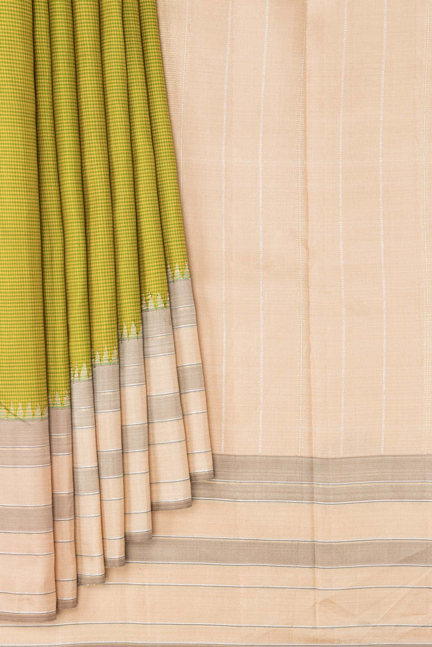 Pure Silk Pure Zari Green Dual Tone Kanchipuram Saree