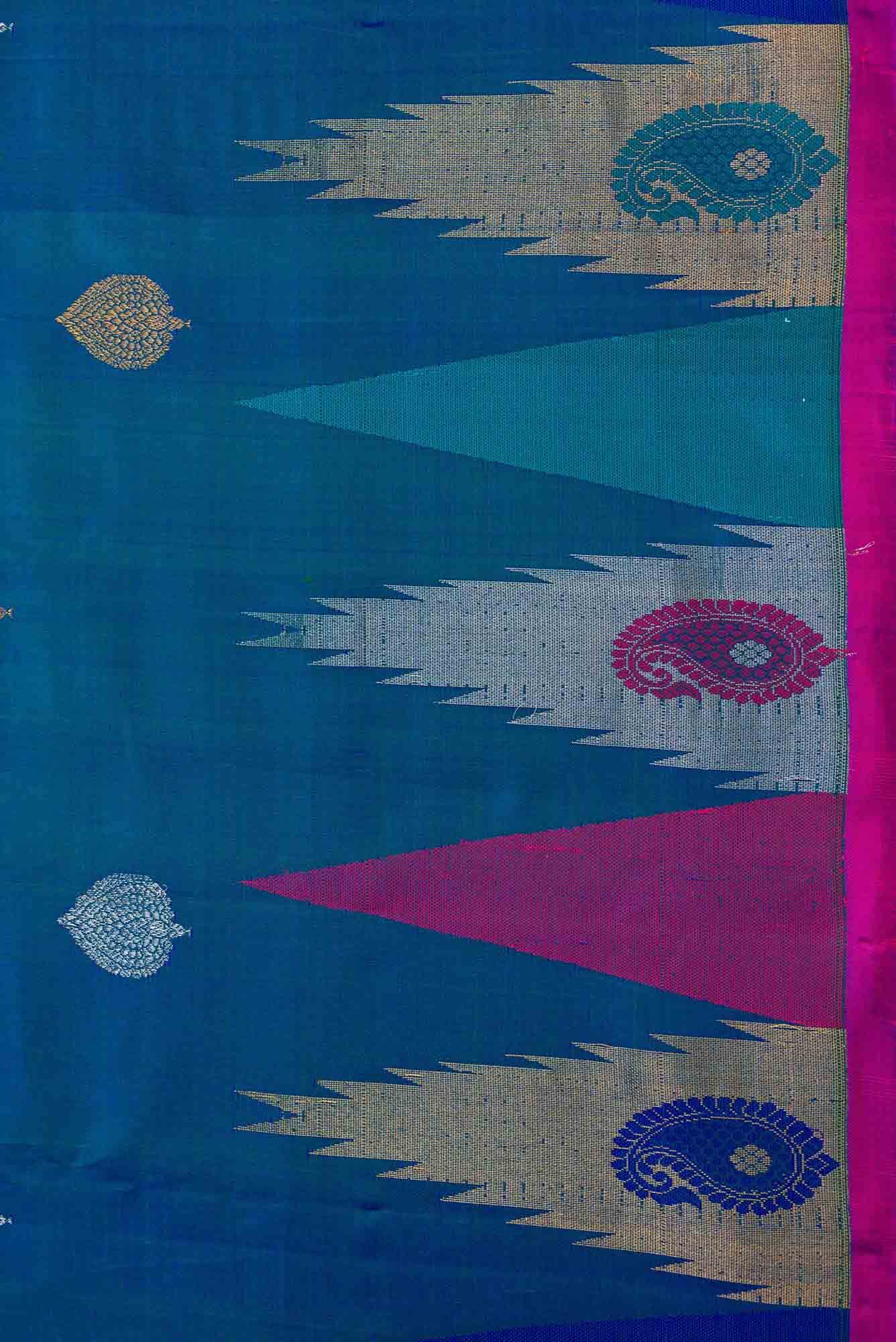 Peacock Blue Dual Tone Gadwal Silk Saree