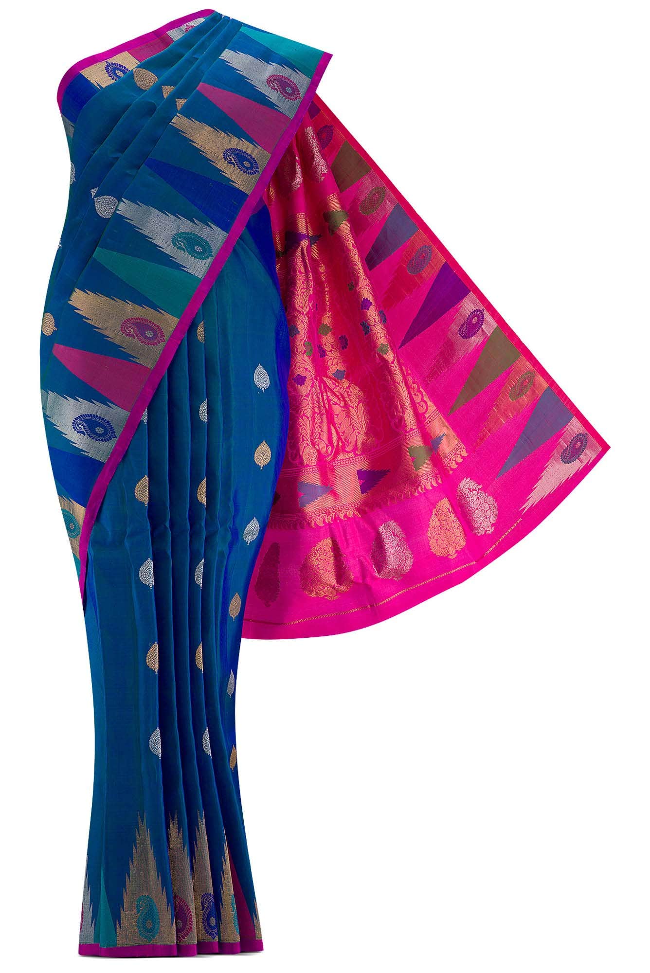 Peacock Blue Dual Tone Gadwal Silk Saree