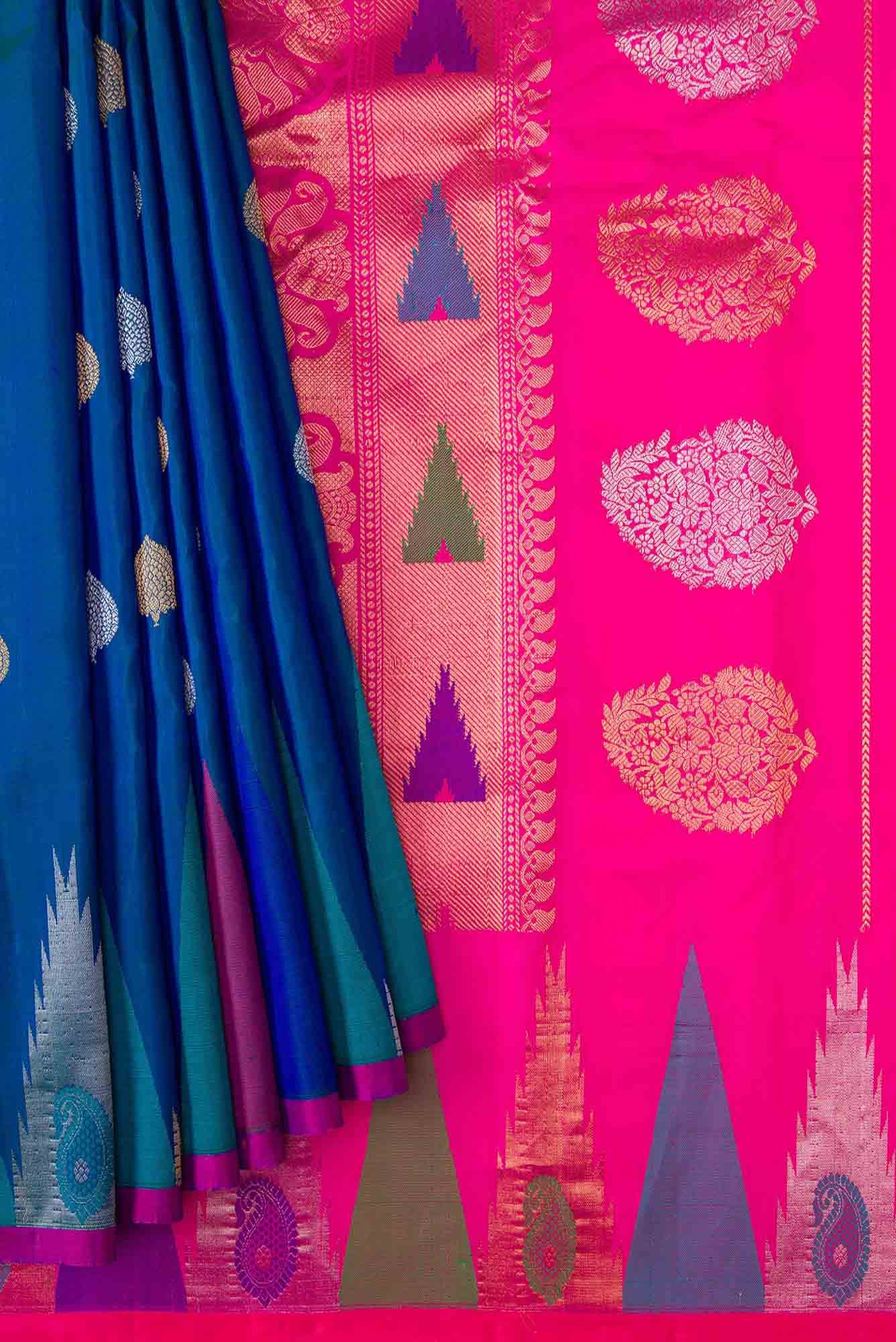 Peacock Blue Dual Tone Gadwal Silk Saree