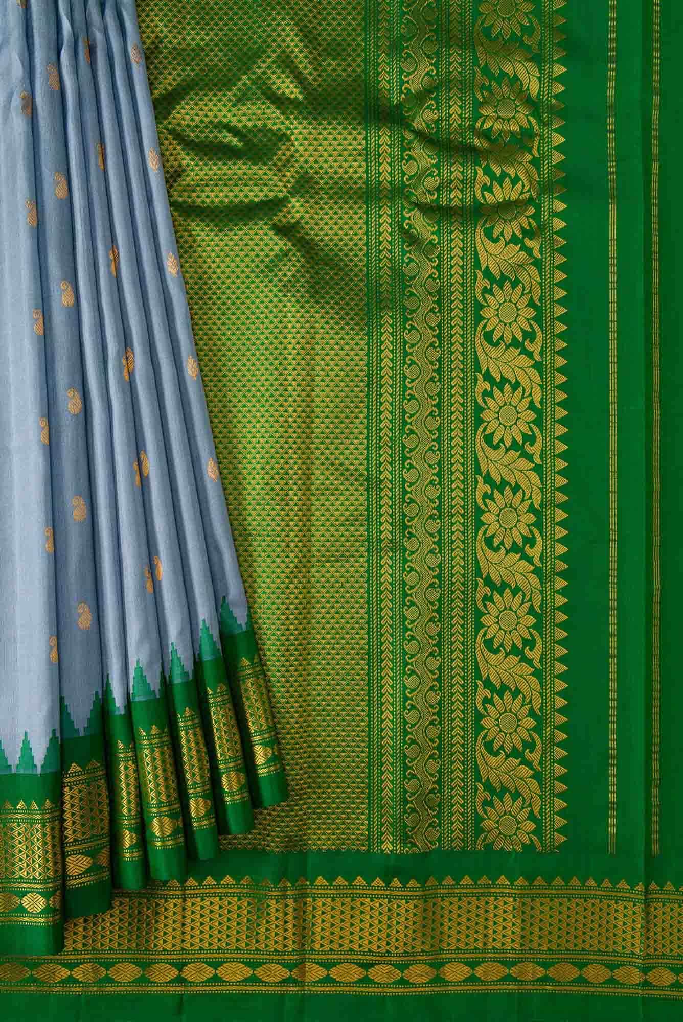 Grey Dual Tone Gadwal Silk Saree