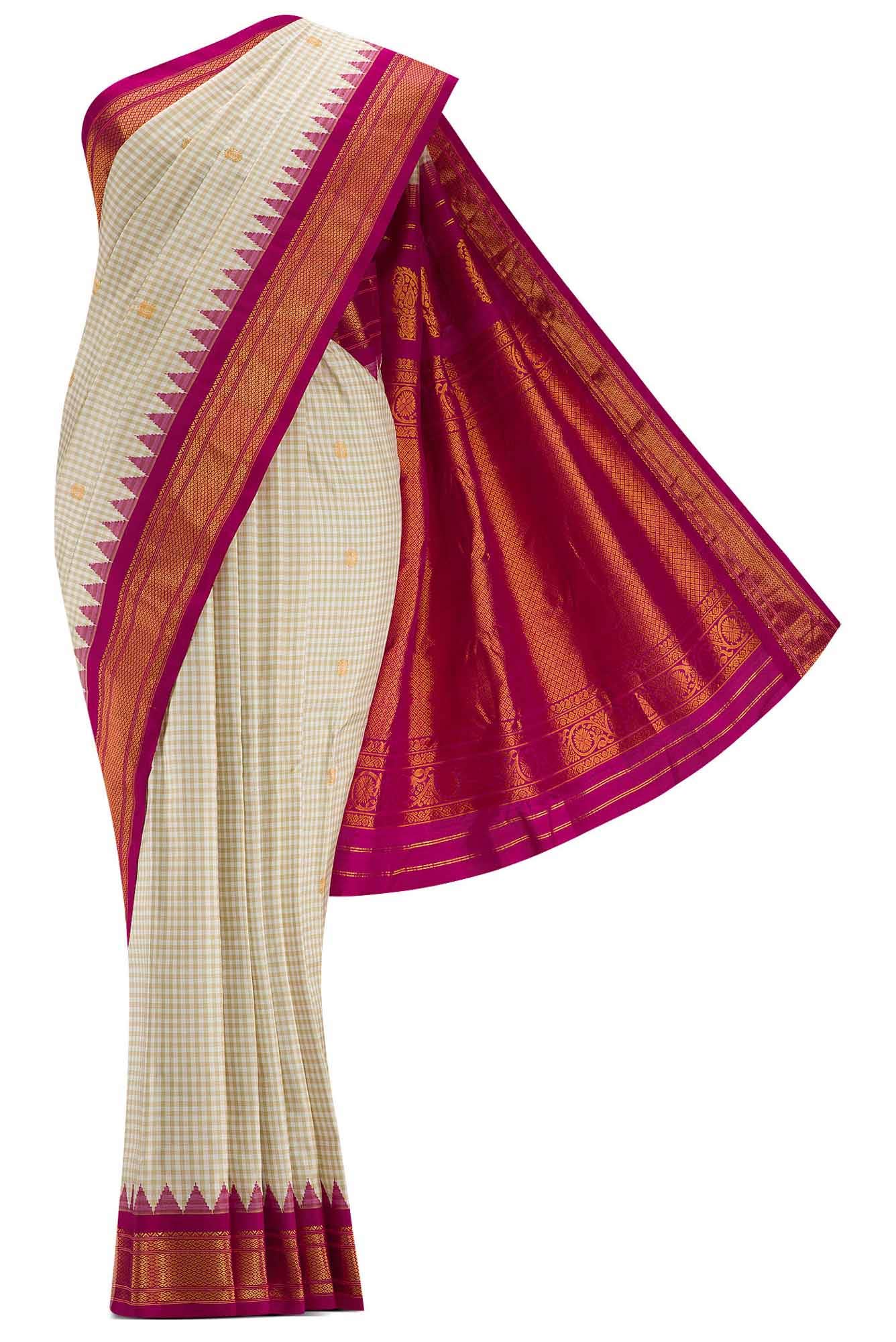 Off White Dual Tone Gadwal Silk Saree