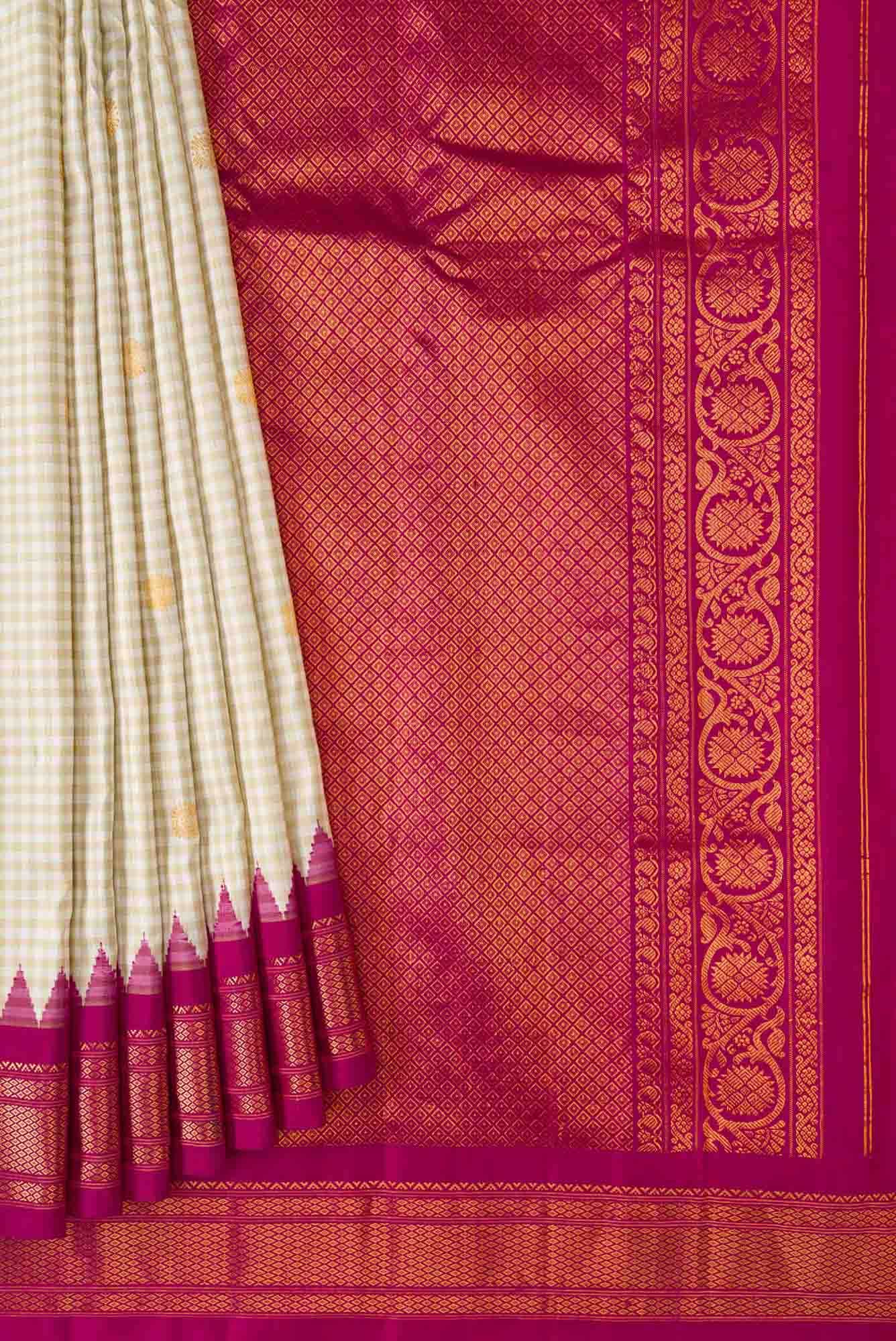 Off White Dual Tone Gadwal Silk Saree