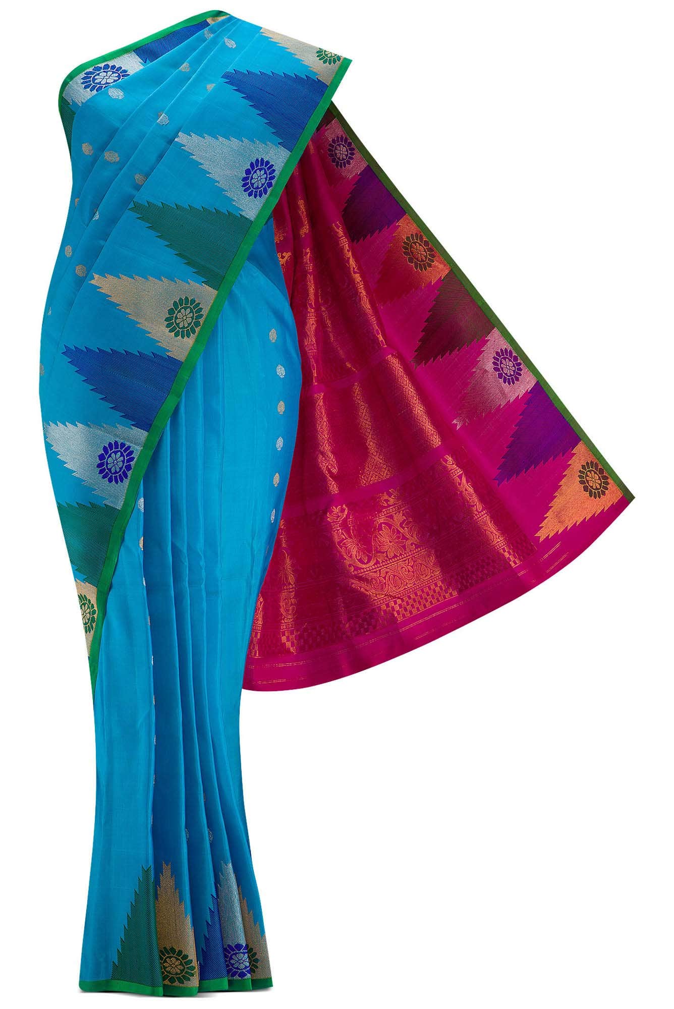 Sky Blue Dual Tone Gadwal Silk Saree