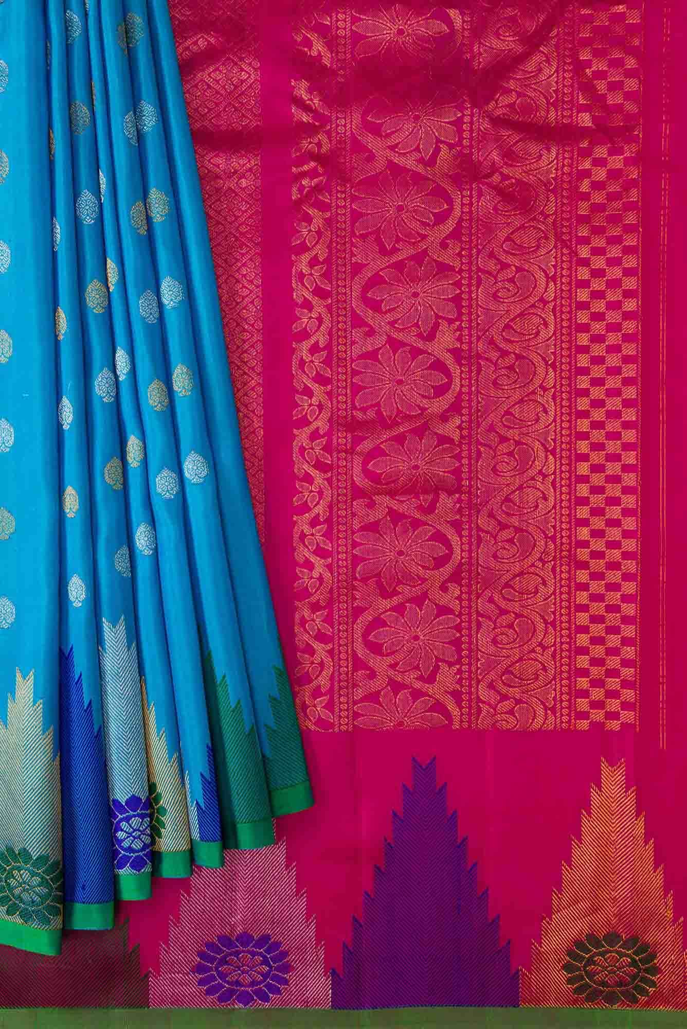 Sky Blue Dual Tone Gadwal Silk Saree