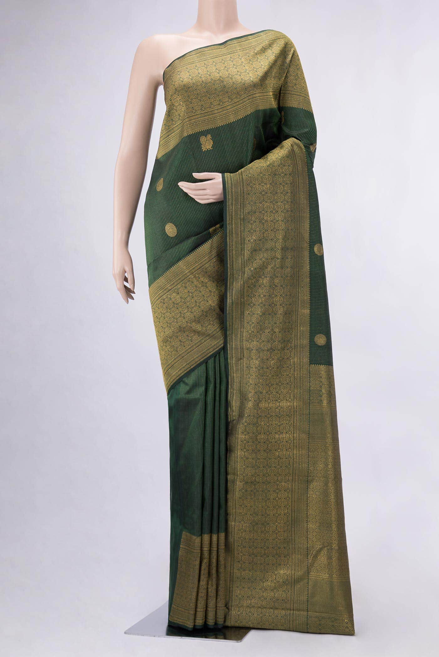 Bottle Green Dual Tone Kanchipuram Silk Saree