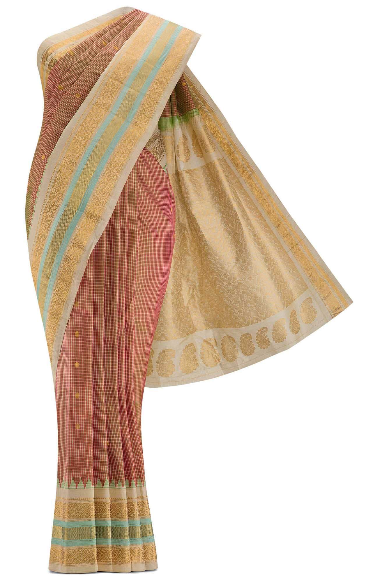 Pink and Green Dual Tone Gadwal Silk Saree