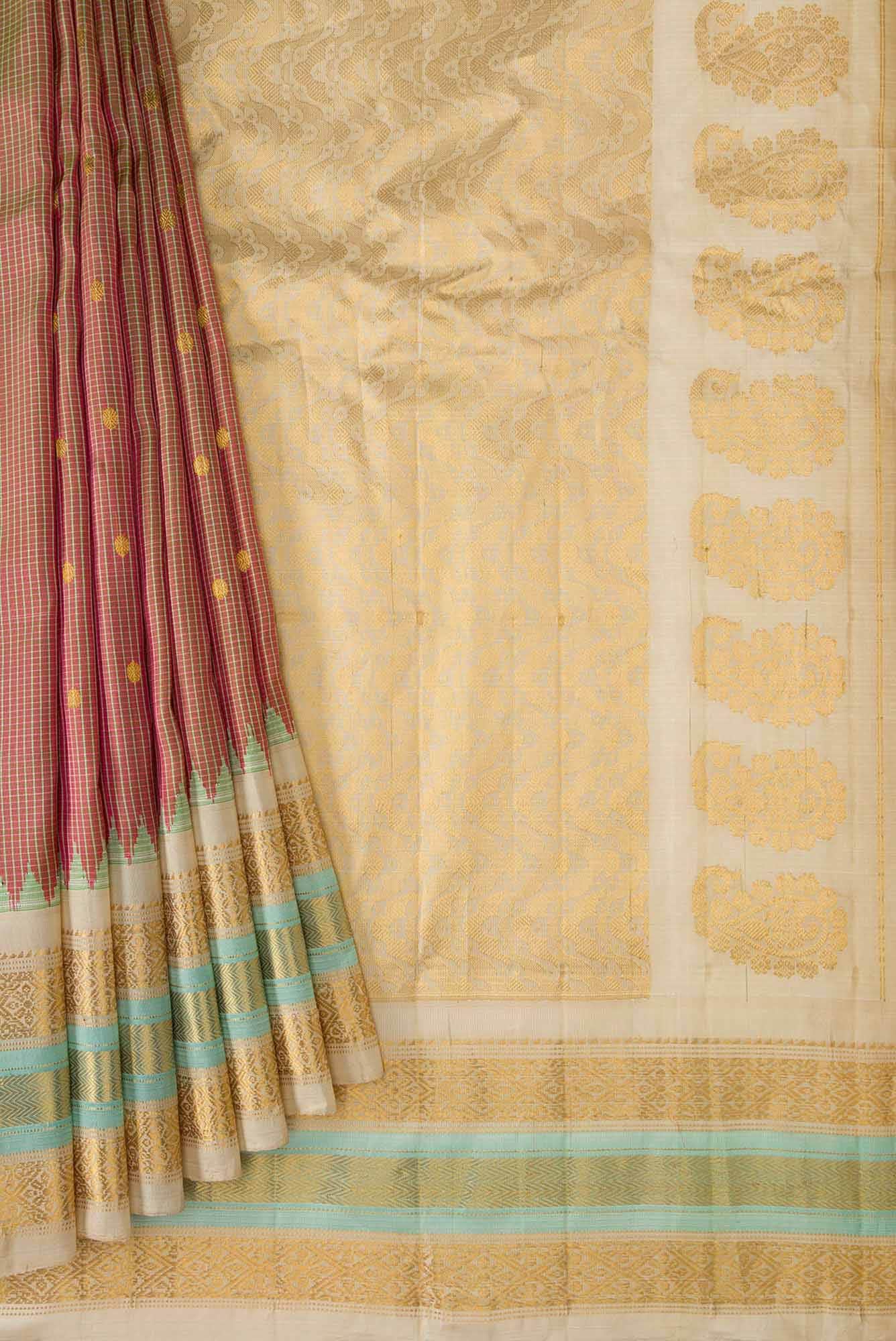 Pink and Green Dual Tone Gadwal Silk Saree