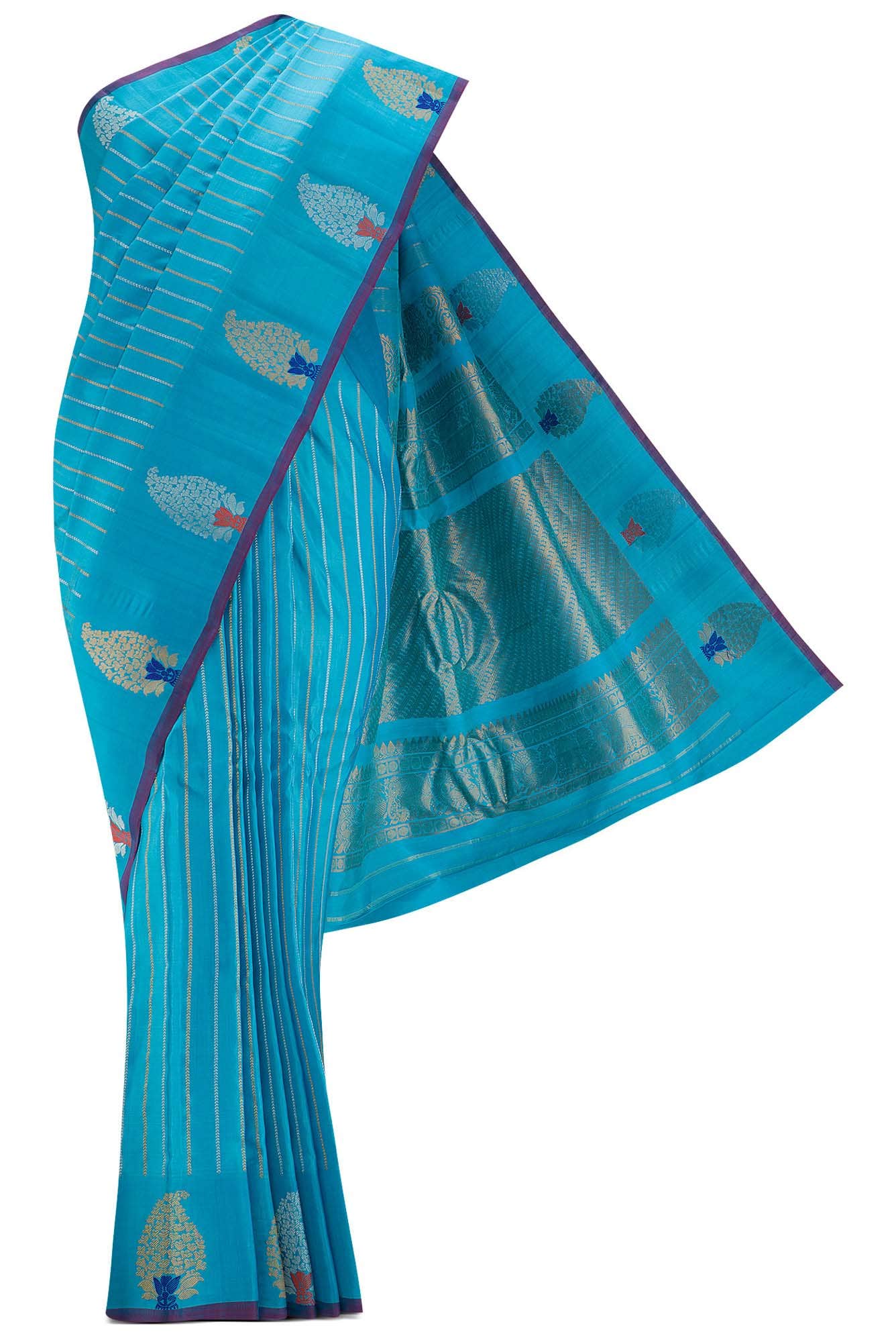Sky Blue Dual Tone Gadwal Silk Saree