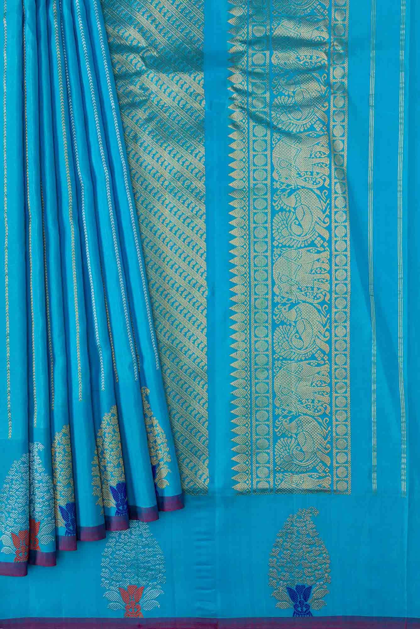 Sky Blue Dual Tone Gadwal Silk Saree