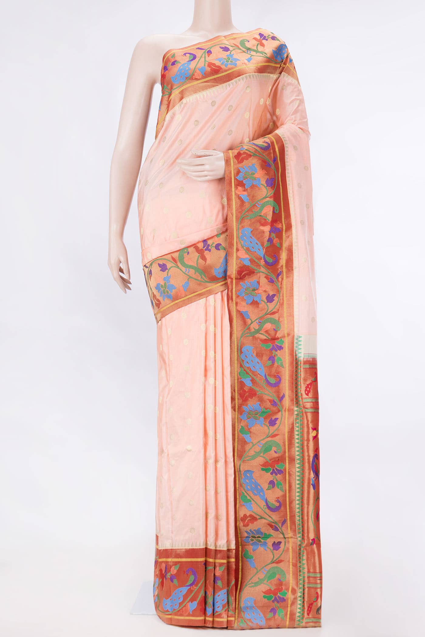 Peach Dual Tone Paithani Silk Saree