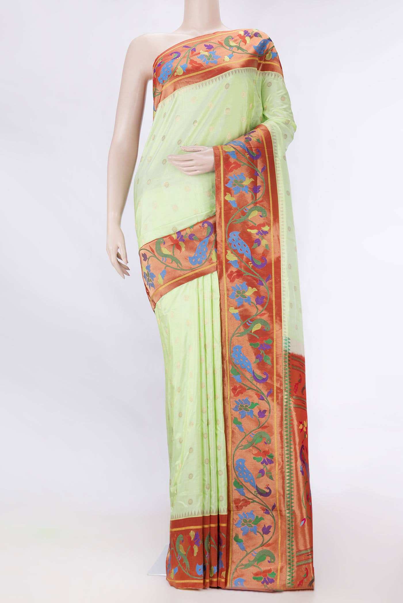 Pista Green Dual Tone Paithani Silk Saree