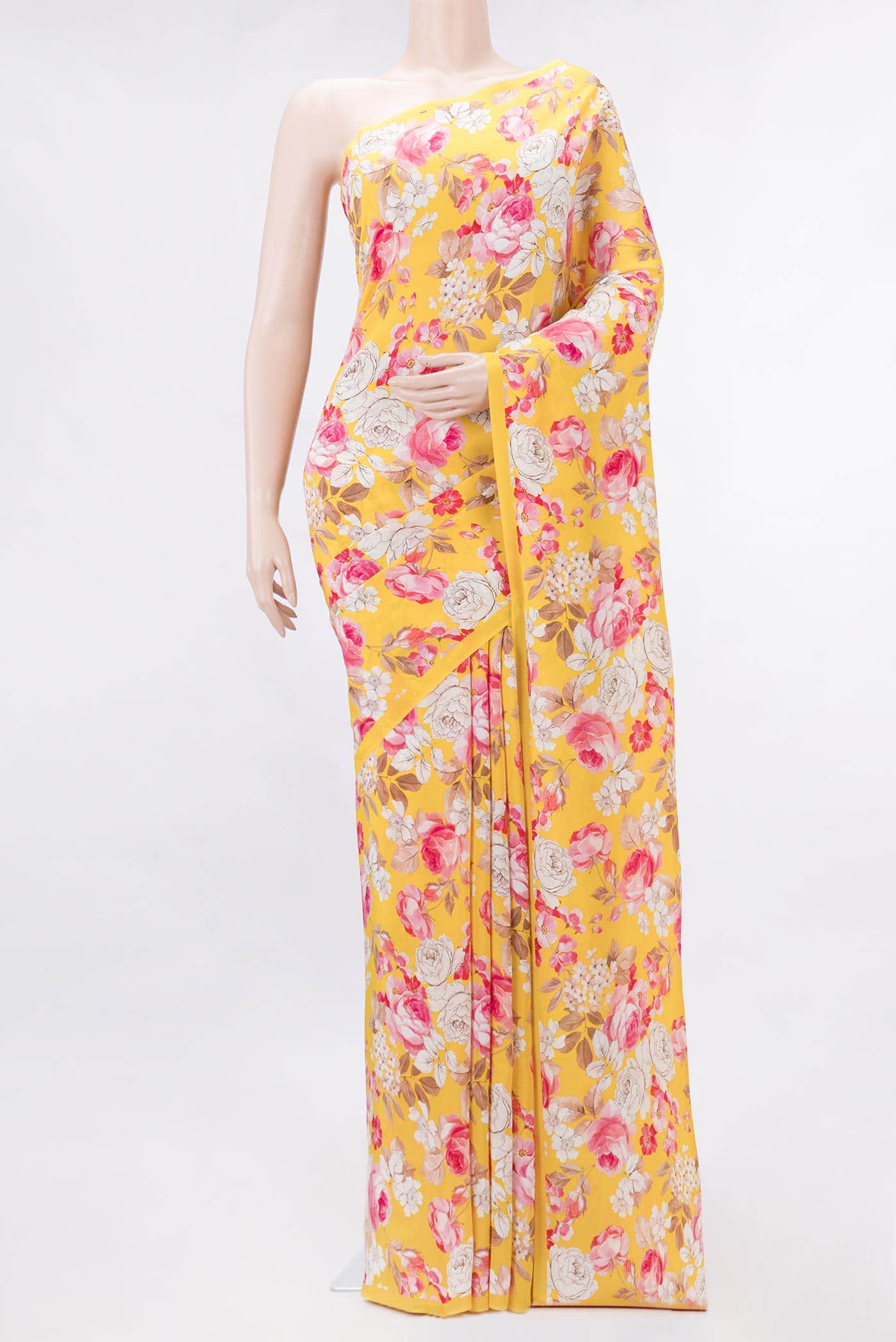 Yellow Dual Tone Mysore Crepe Saree