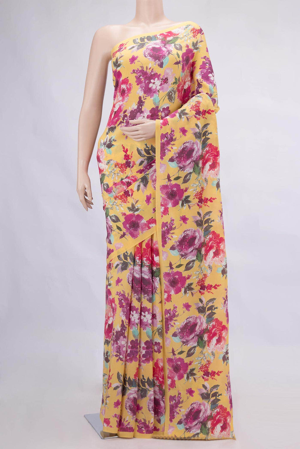 Yellow Mysore Crepe Saree