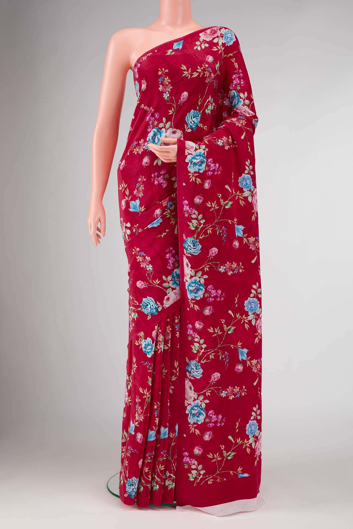 Dark Pink Dual Tone Mysore Crepe Saree