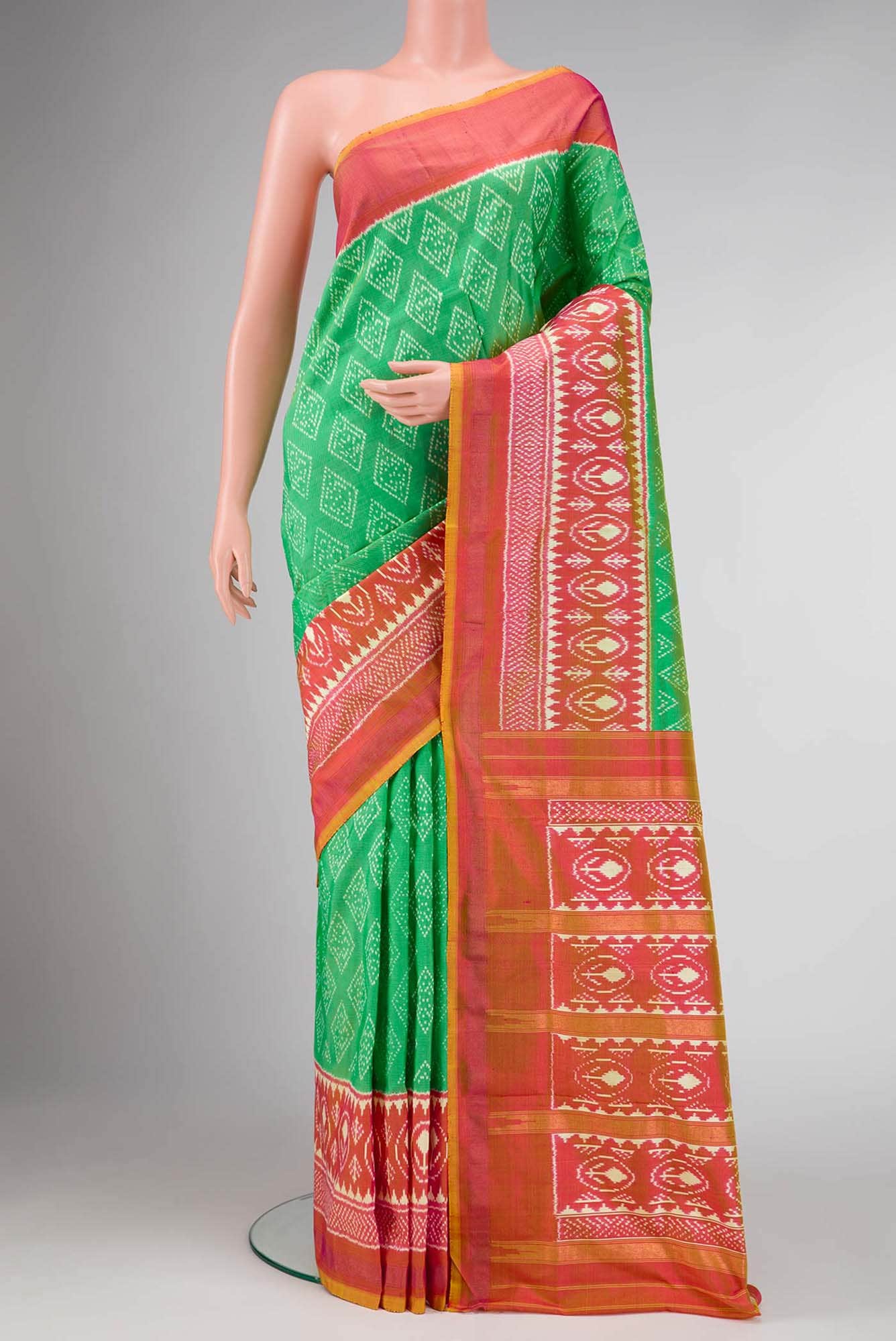 Sea Green Dual Tone Double Ikat Saree