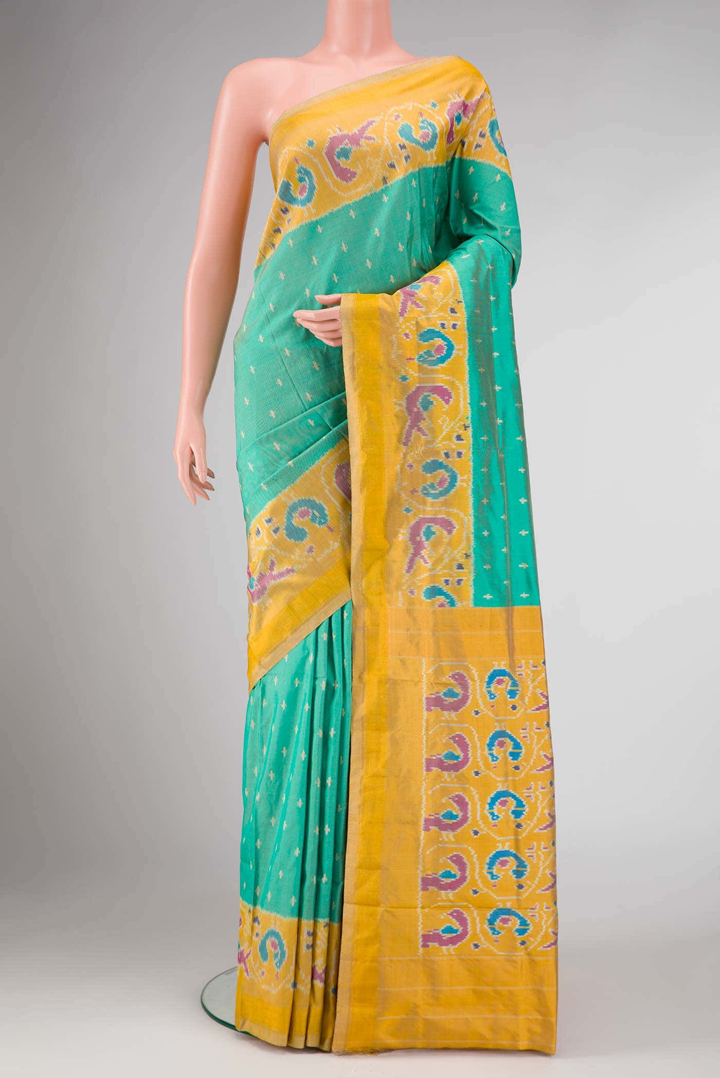 Sea Green Dual Tone Double Ikat Saree