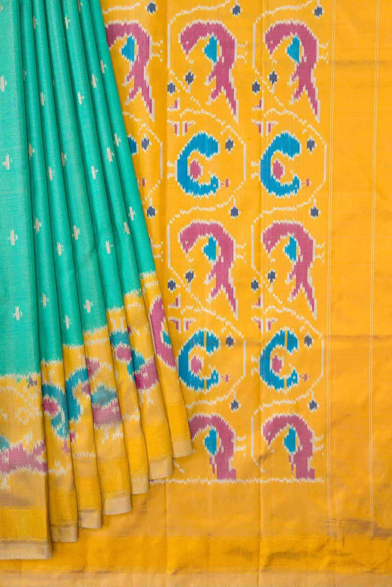 Sea Green Dual Tone Double Ikat Saree