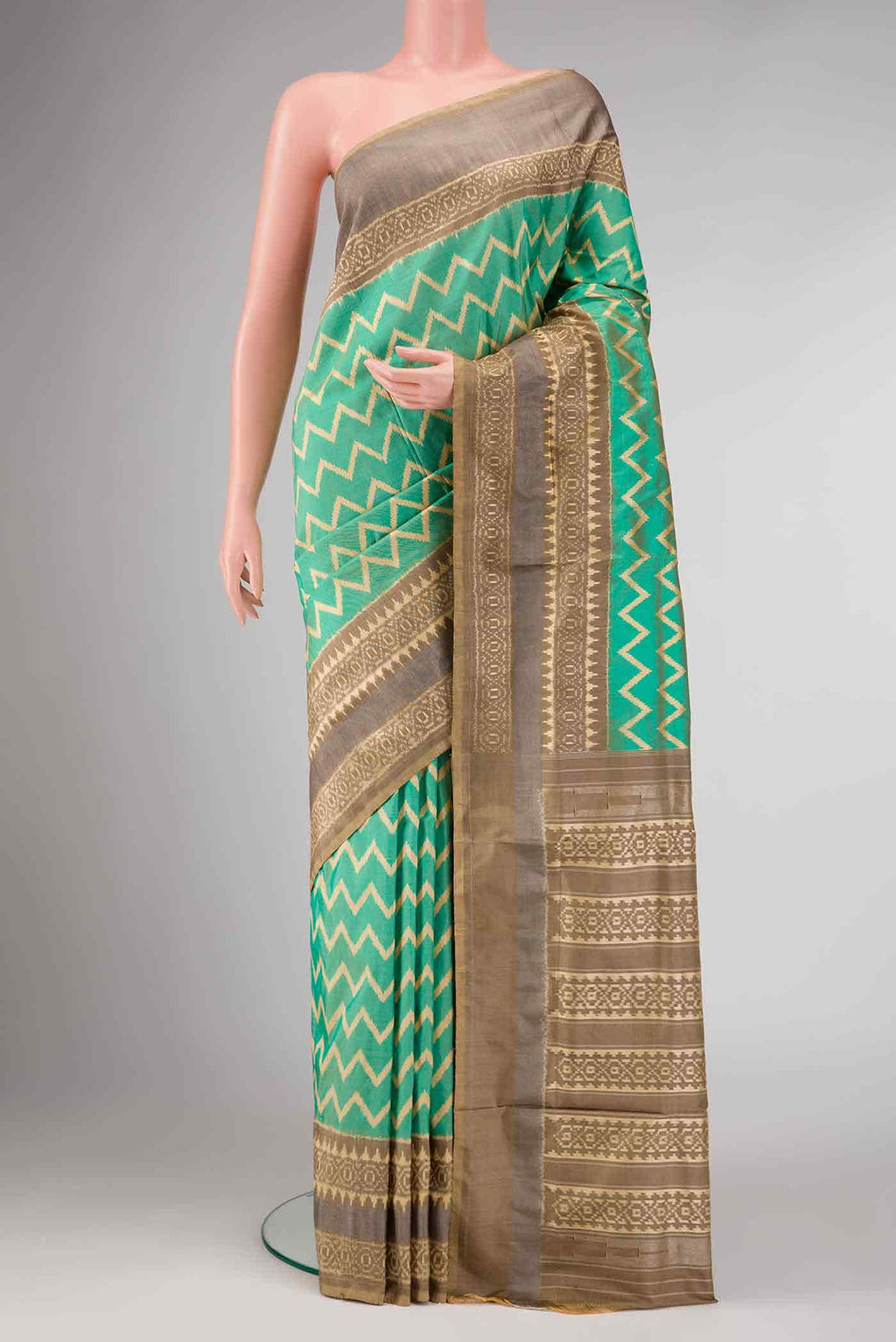 Sea Green Dual Tone Double Ikat Saree