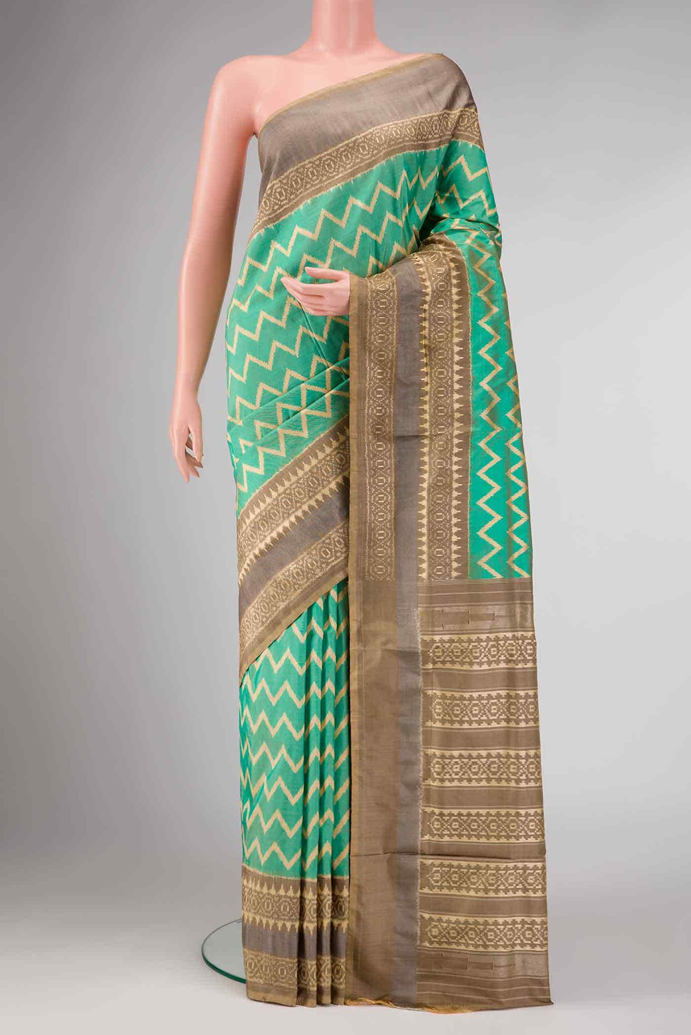 Sea Green Dual Tone Double Ikat Saree