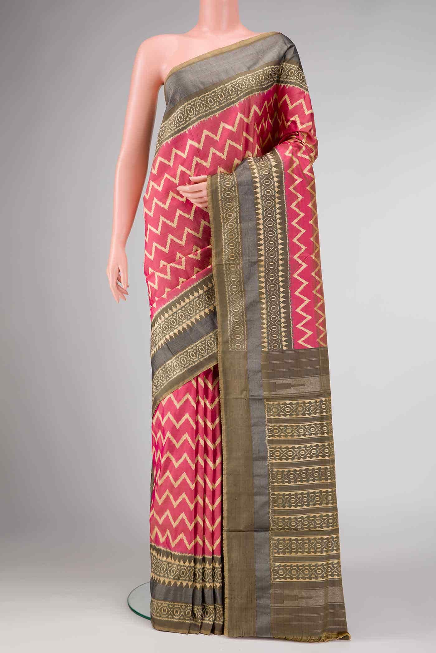 Dark Pink Dual Tone Double Ikat Saree