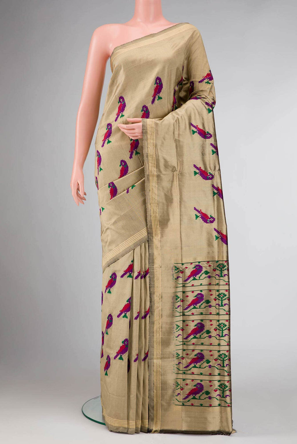 Dark Beige Dual Tone Double Ikat Saree