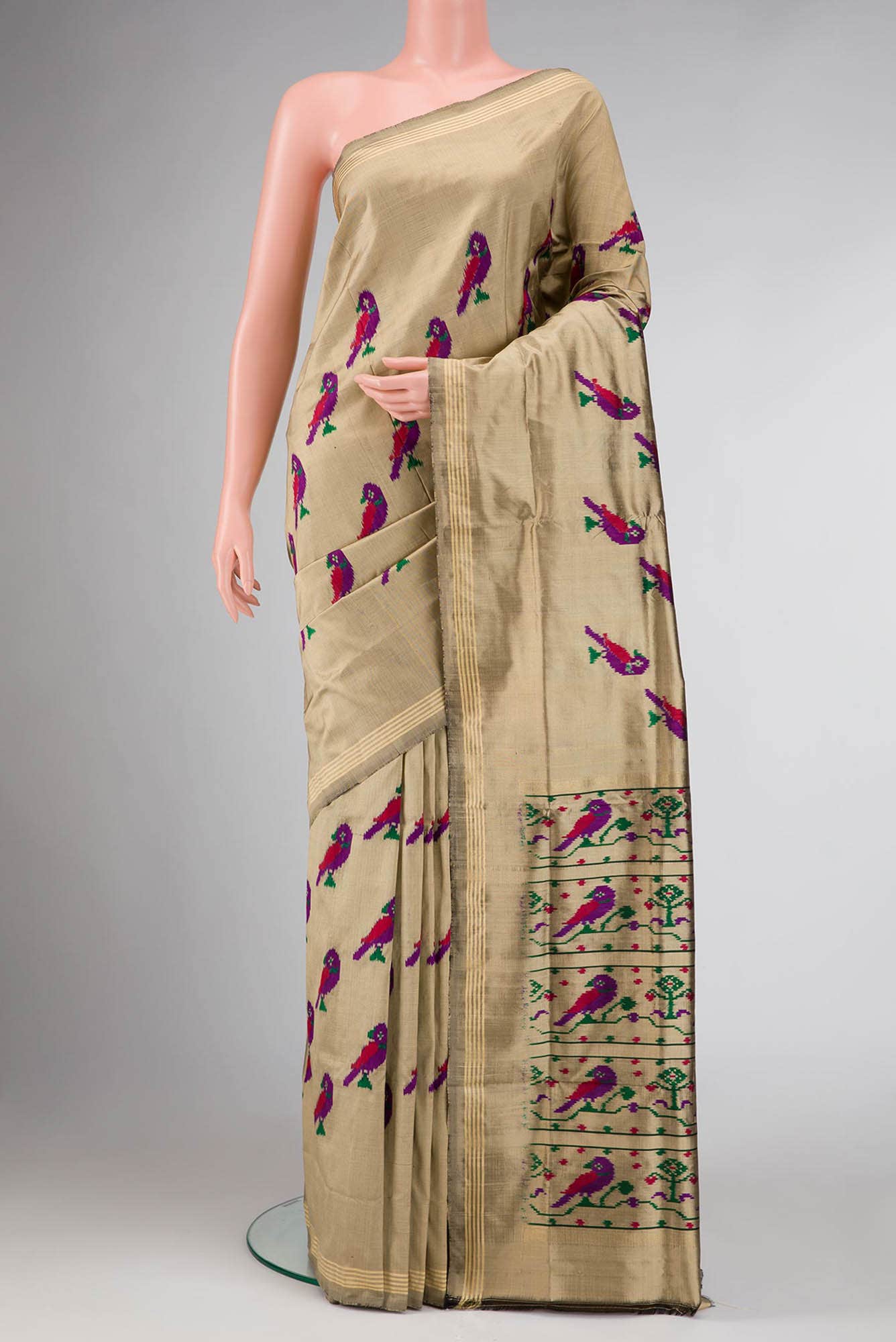 Dark Beige Dual Tone Double Ikat Saree