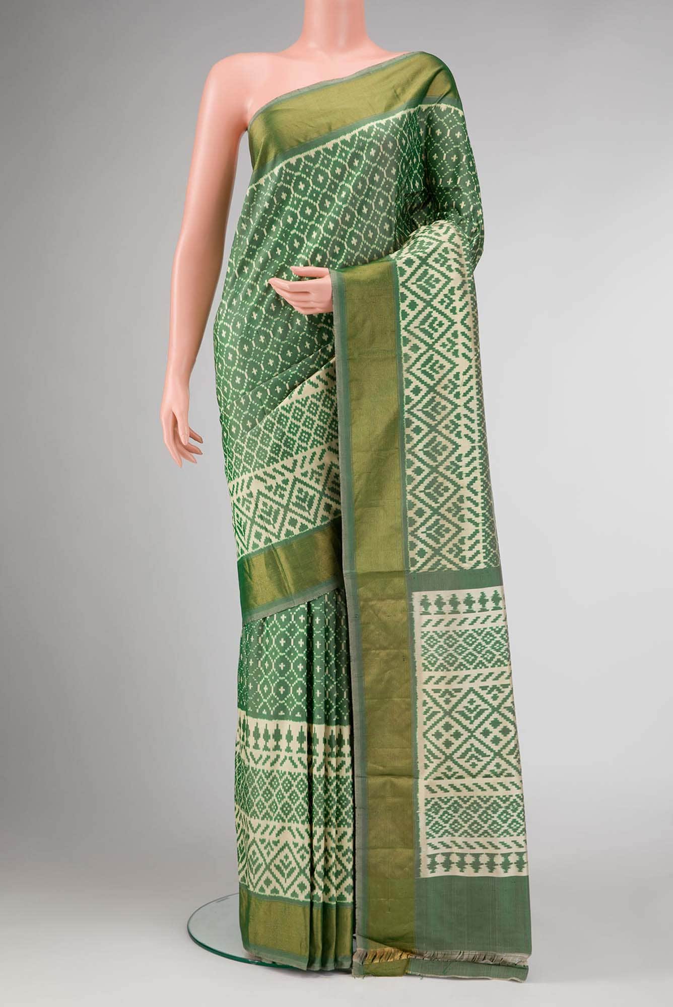 Green Dual Tone Double Ikat Saree