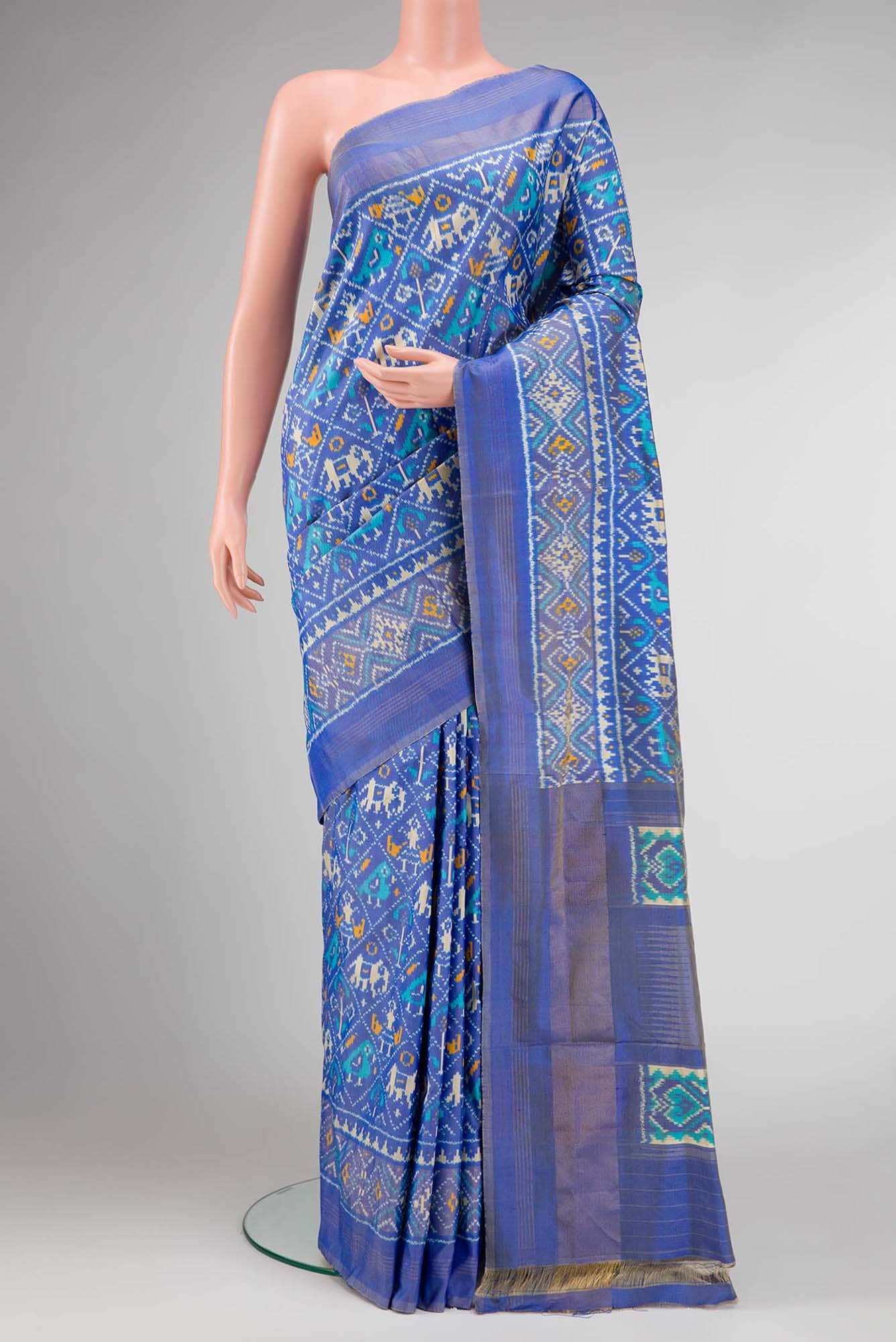Blue Dual Tone Double Ikat Saree