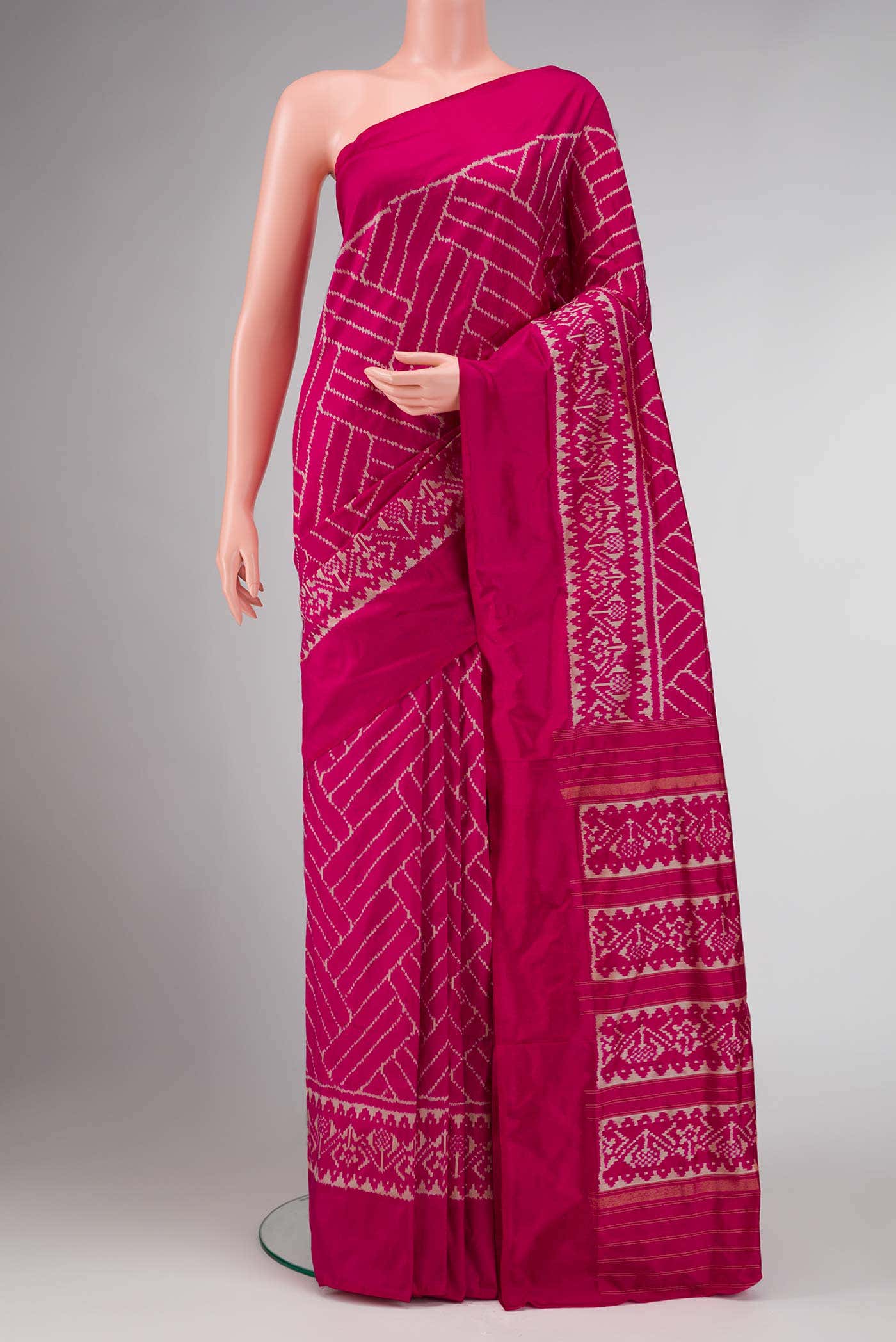 Dark Pink Dual Tone Double Ikat Saree