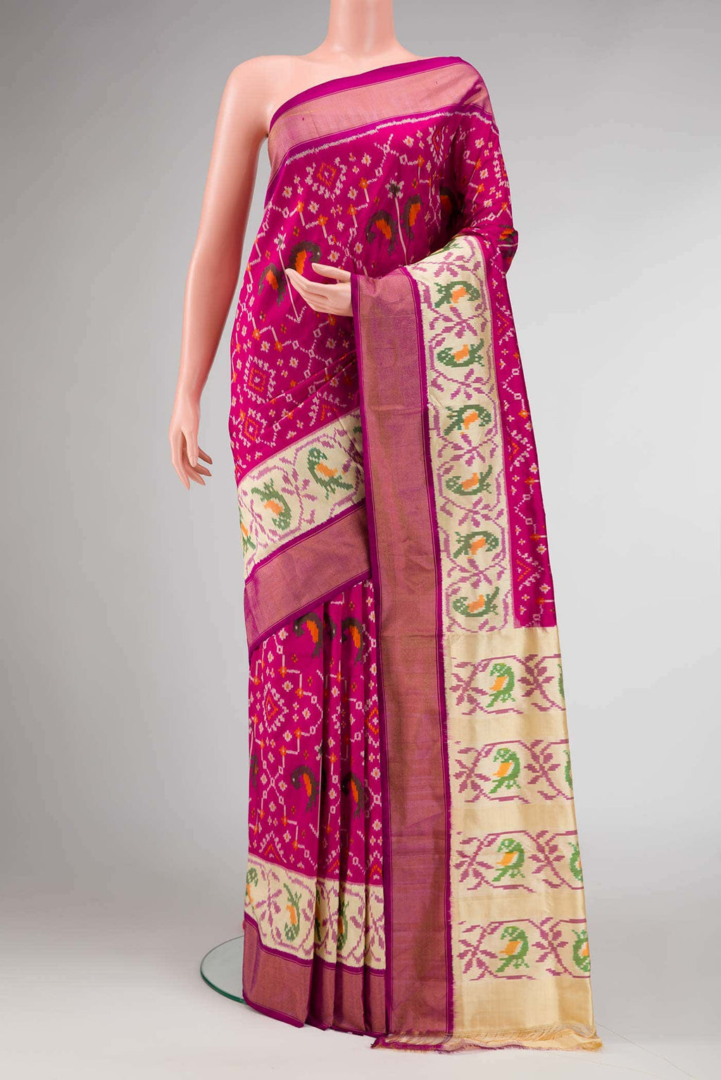 Dark Pink Dual Tone Double Ikat Saree