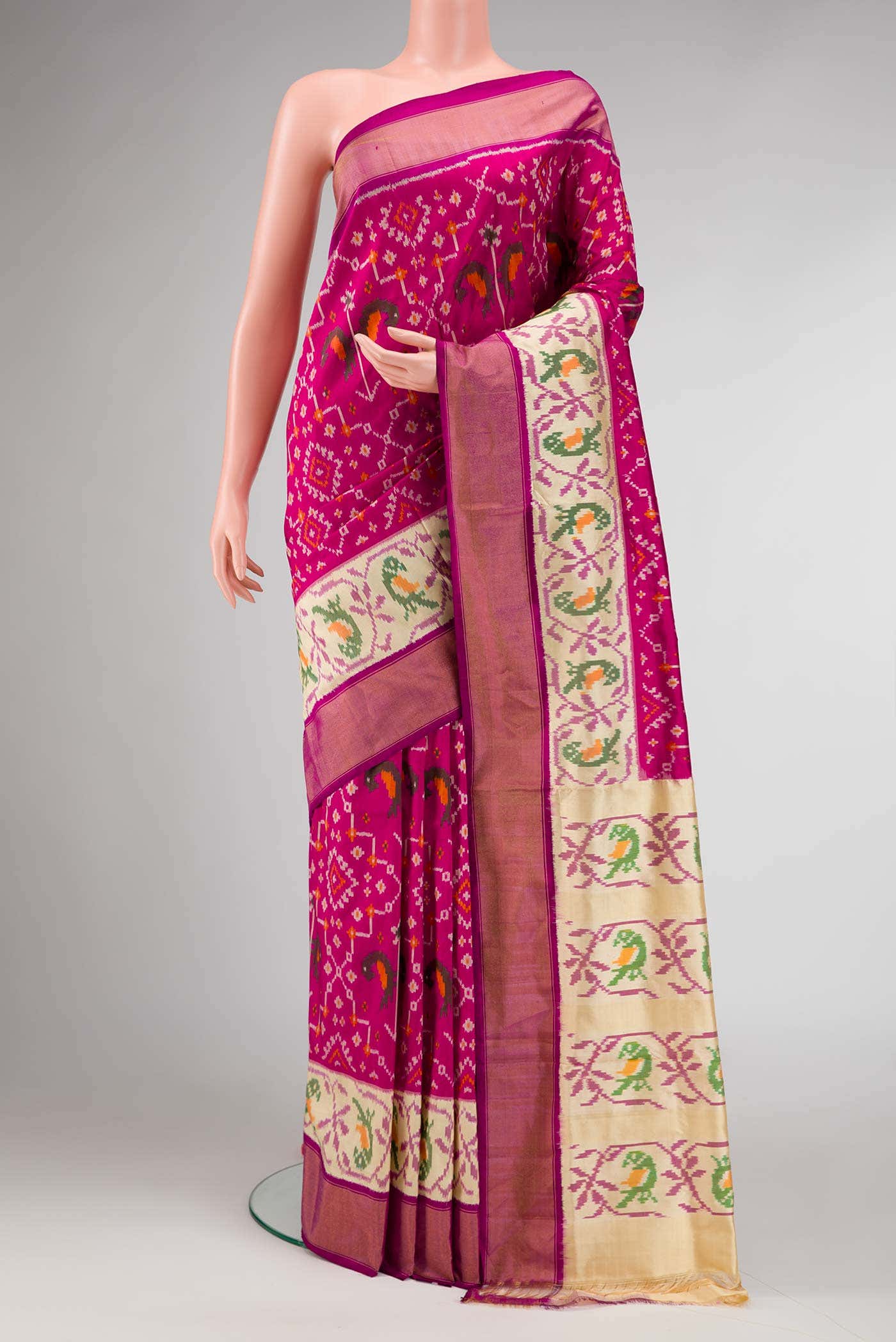 Dark Pink Dual Tone Double Ikat Saree