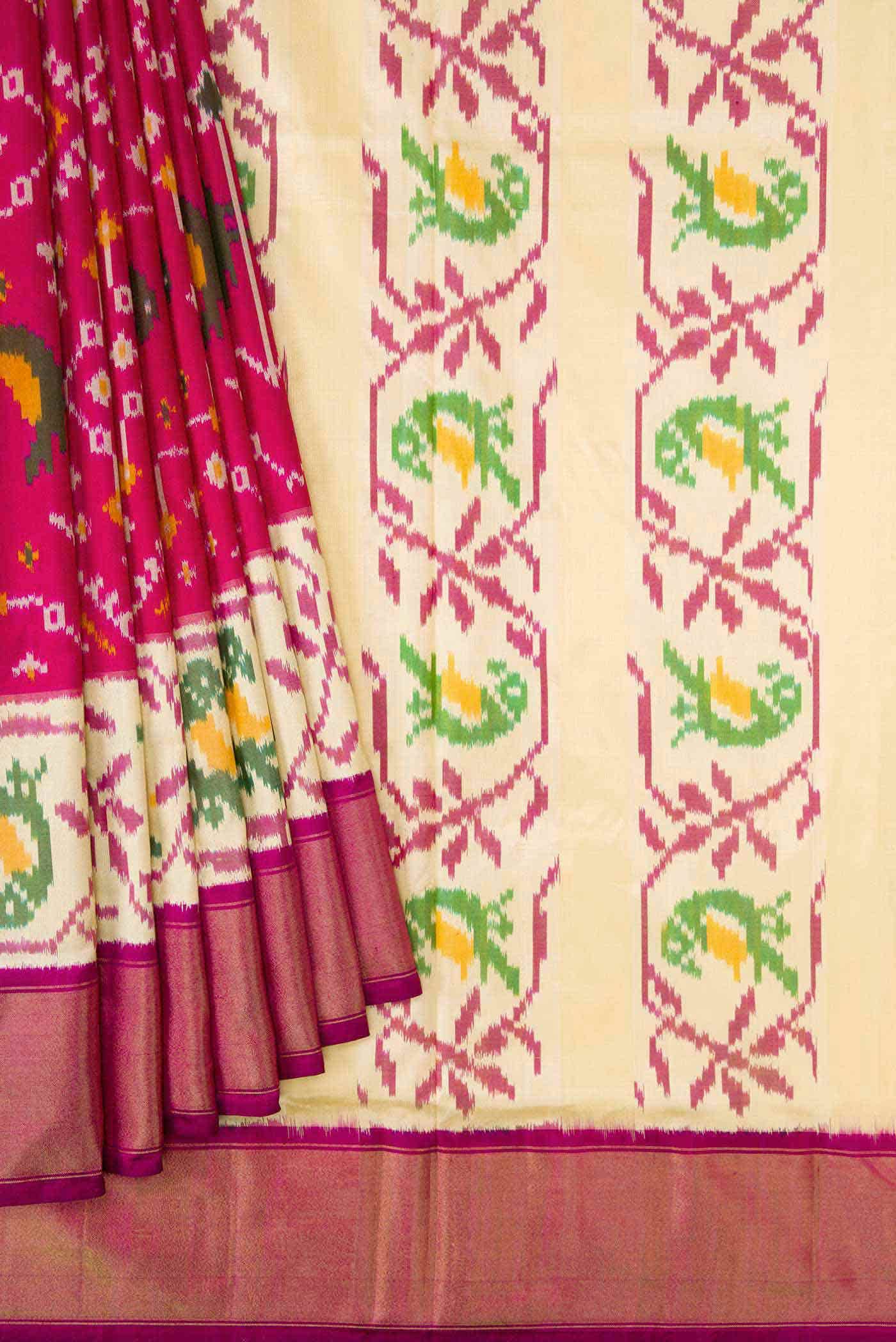 Dark Pink Dual Tone Double Ikat Saree