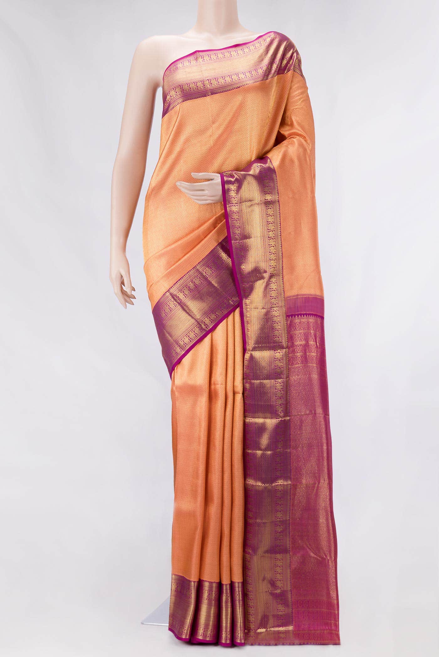 Peach Dual Tone Kanchipuram Silk Saree