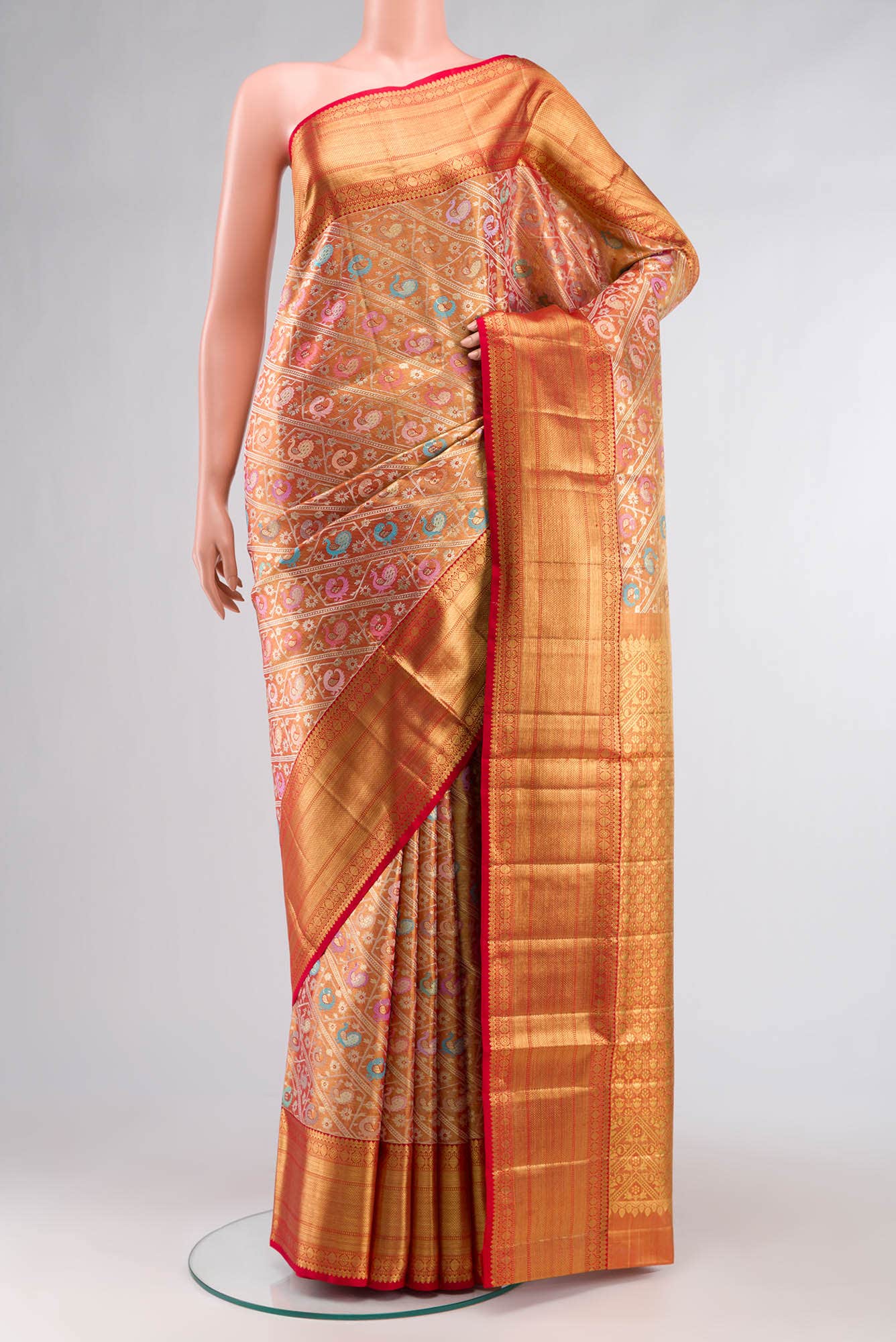 Pure Silk Pure Zari Rust Kanchipuram Saree