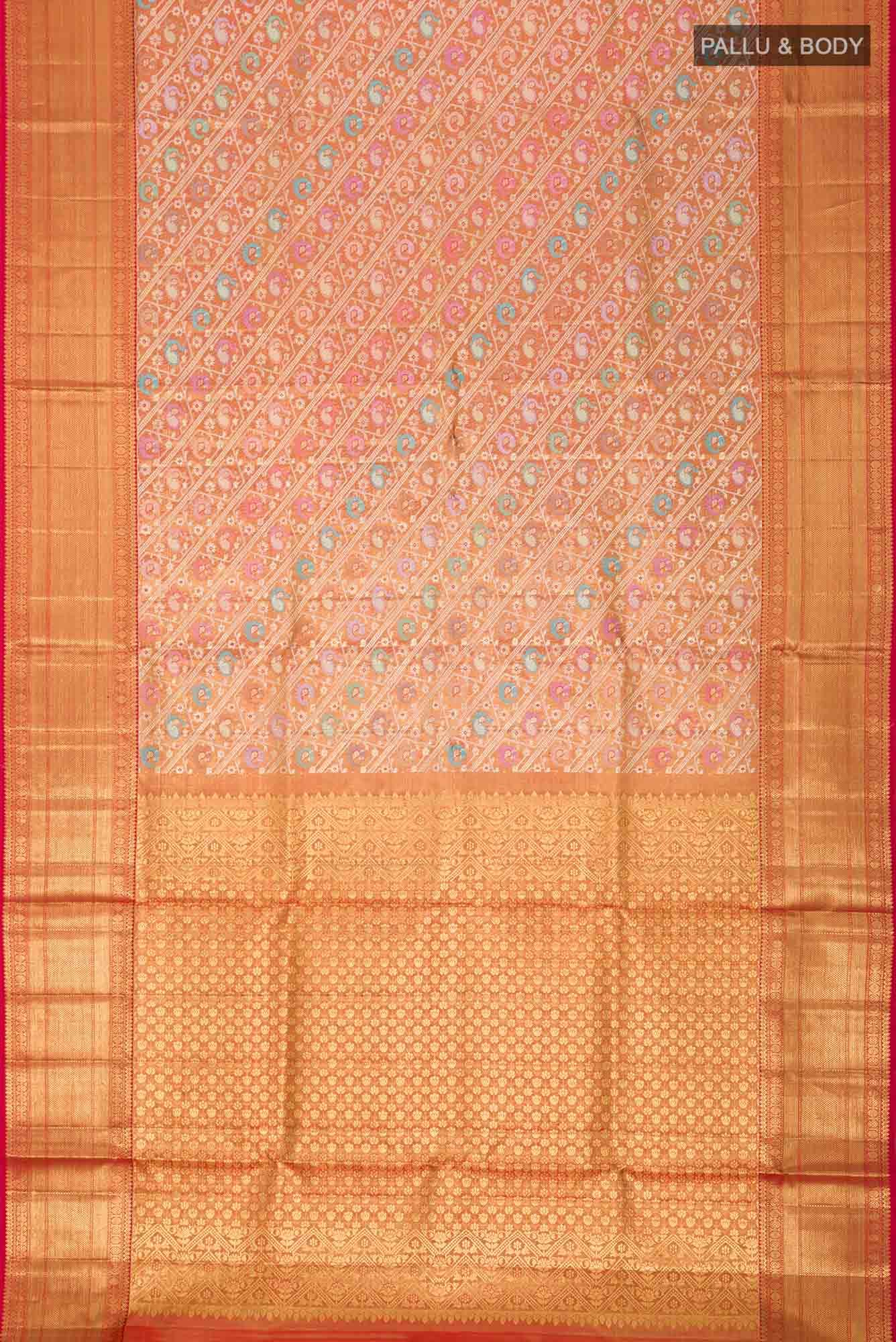 Pure Silk Pure Zari Rust Kanjivaram Saree