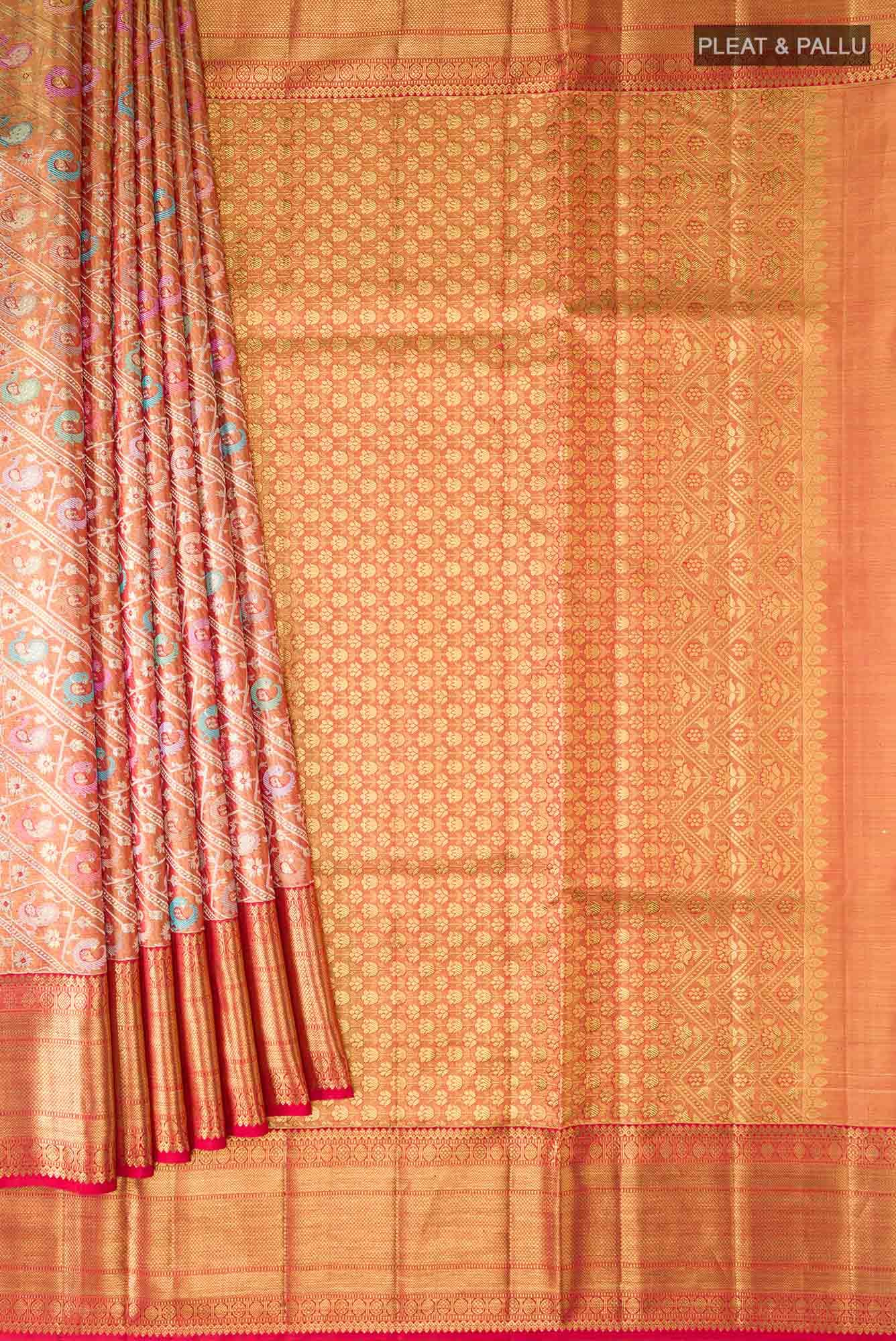 Pure Silk Pure Zari Rust Kanjivaram Saree