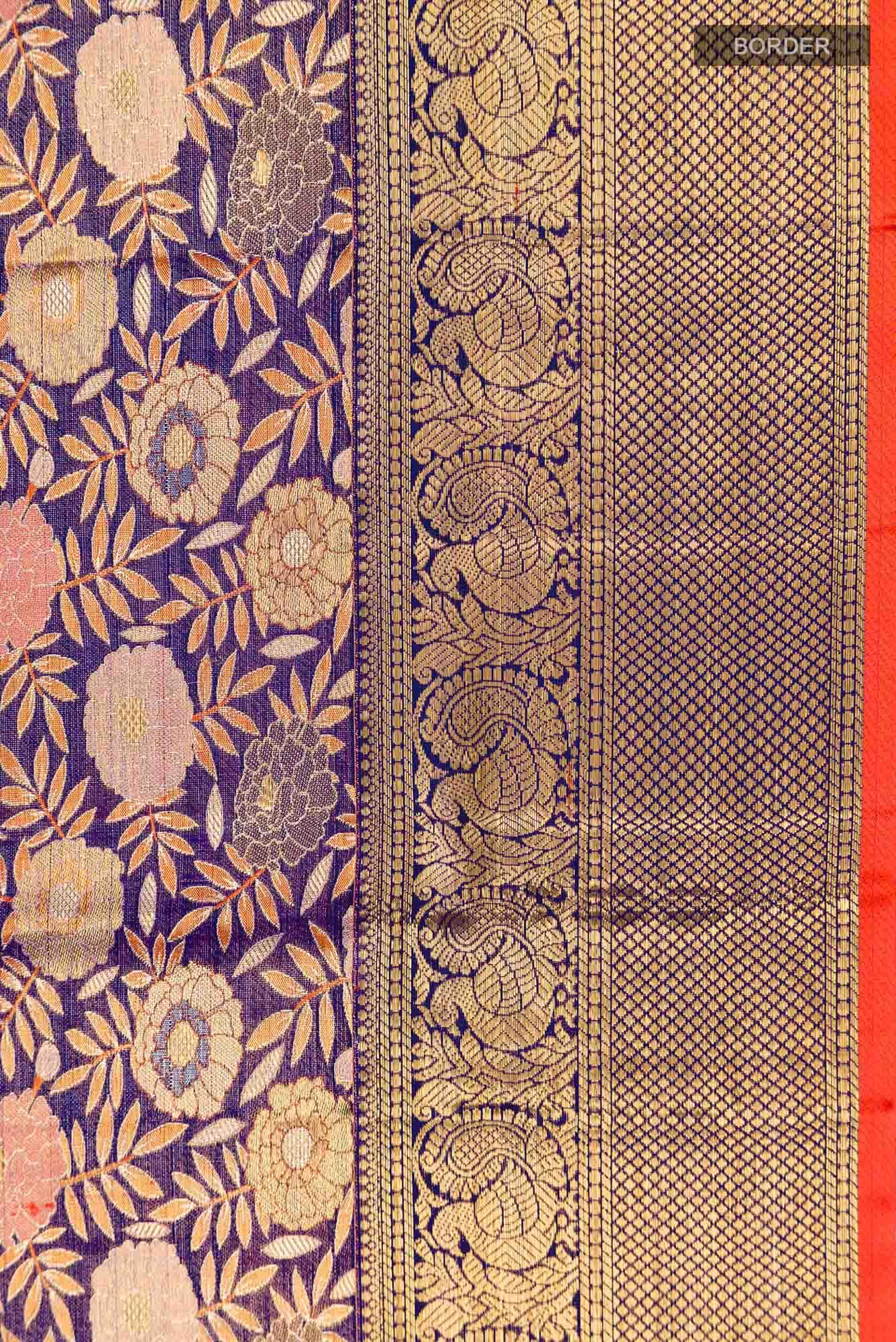 Pure Silk Pure Zari Violet Kanchipuram Tissue Saree