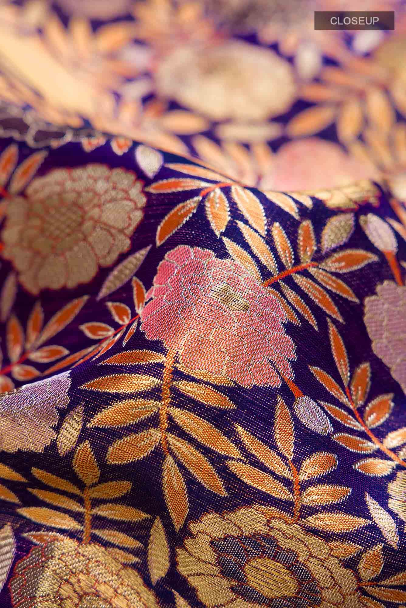 Pure Silk Pure Zari Violet Kanchipuram Tissue Saree