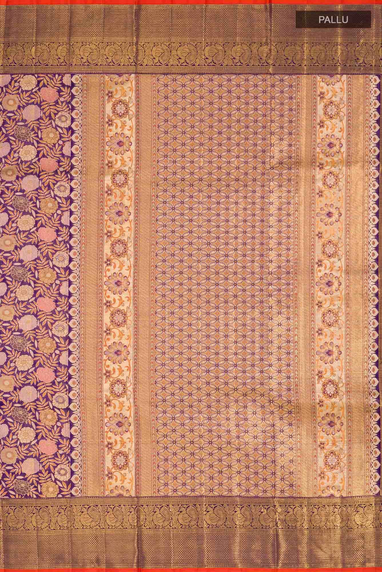 Pure Silk Pure Zari Violet Kanchipuram Tissue Saree