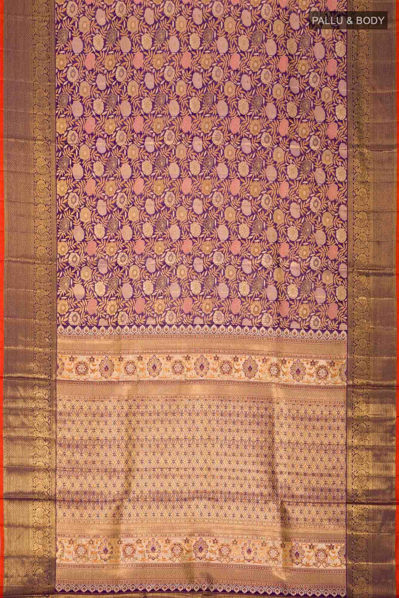 Pure Silk Pure Zari Violet Kanchipuram Tissue Saree