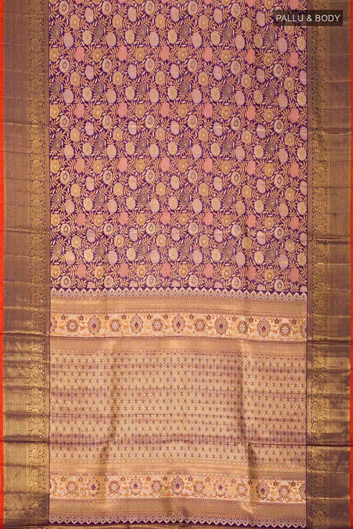 Pure Silk Pure Zari Violet Kanjivaram Tissue Saree