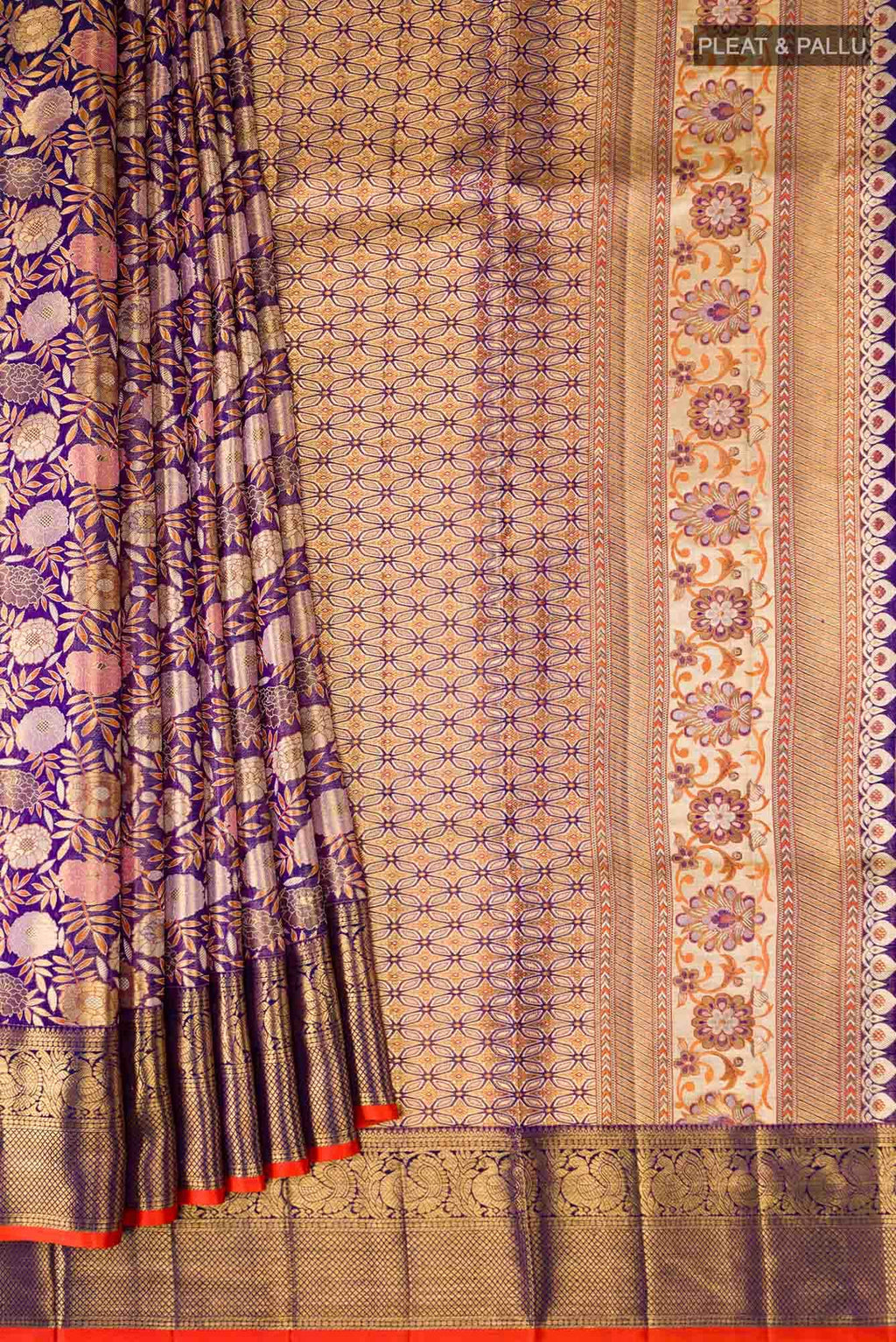 Pure Silk Pure Zari Violet Kanchipuram Tissue Saree