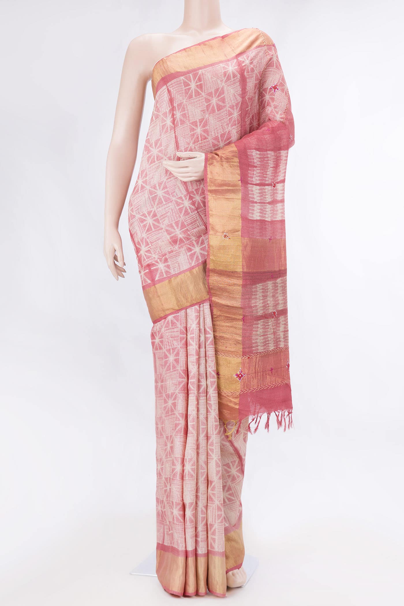 Pink Dual Tone Tussar Silk Saree
