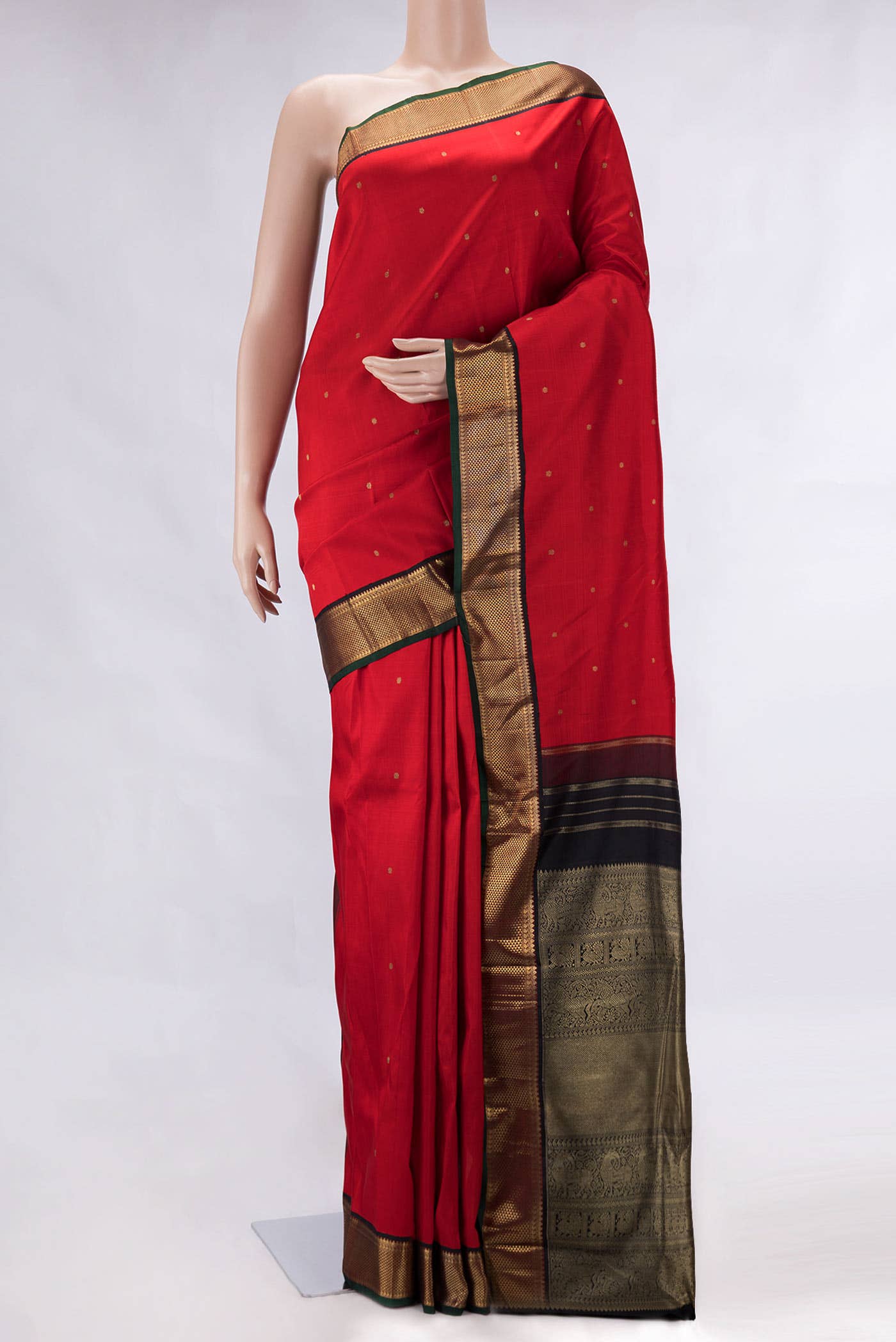 Pure Silk Pure Zari Red Dual Tone Kanchipuram Saree