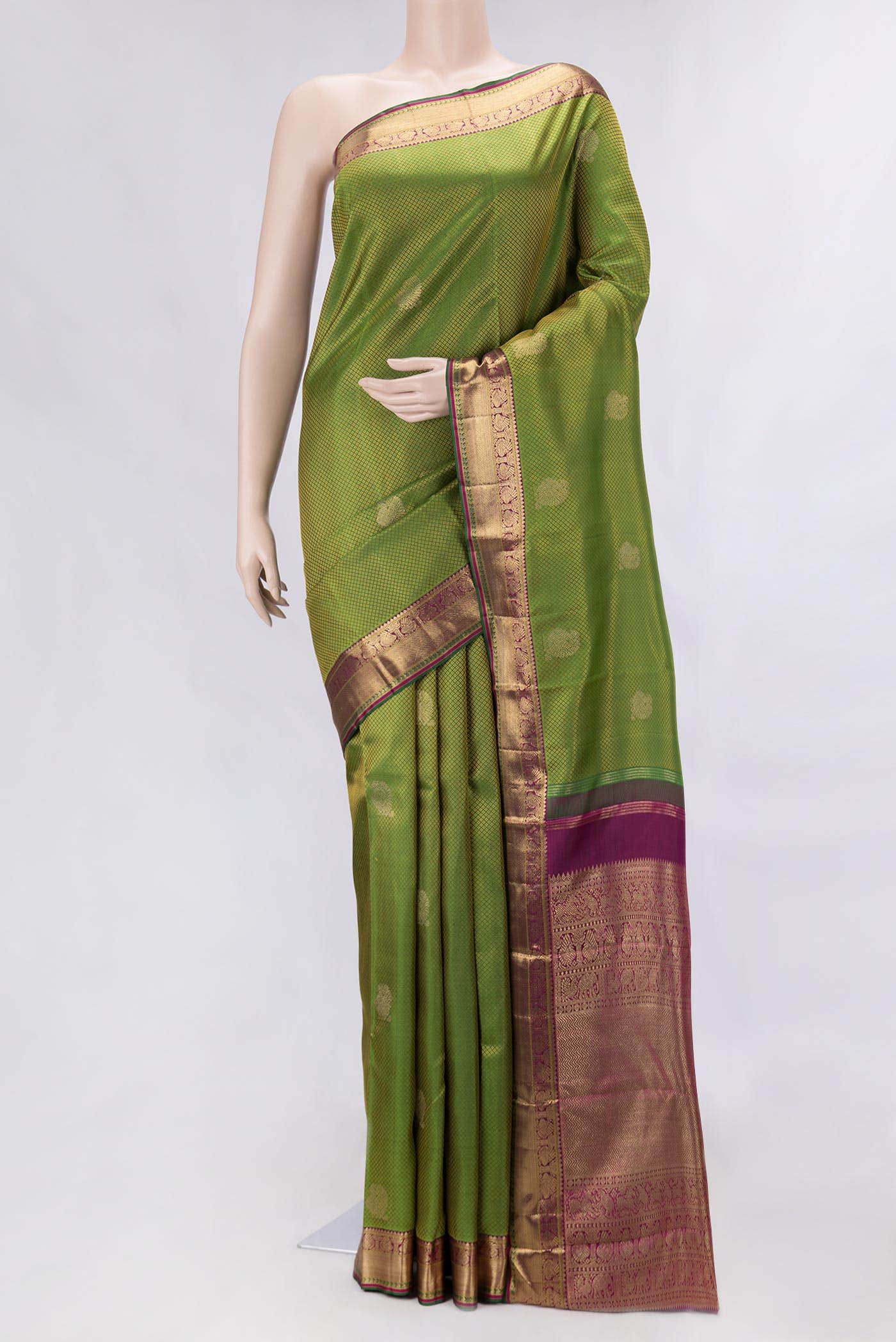 Pure Silk Pure Zari Green Dual Tone Kanchipuram Saree