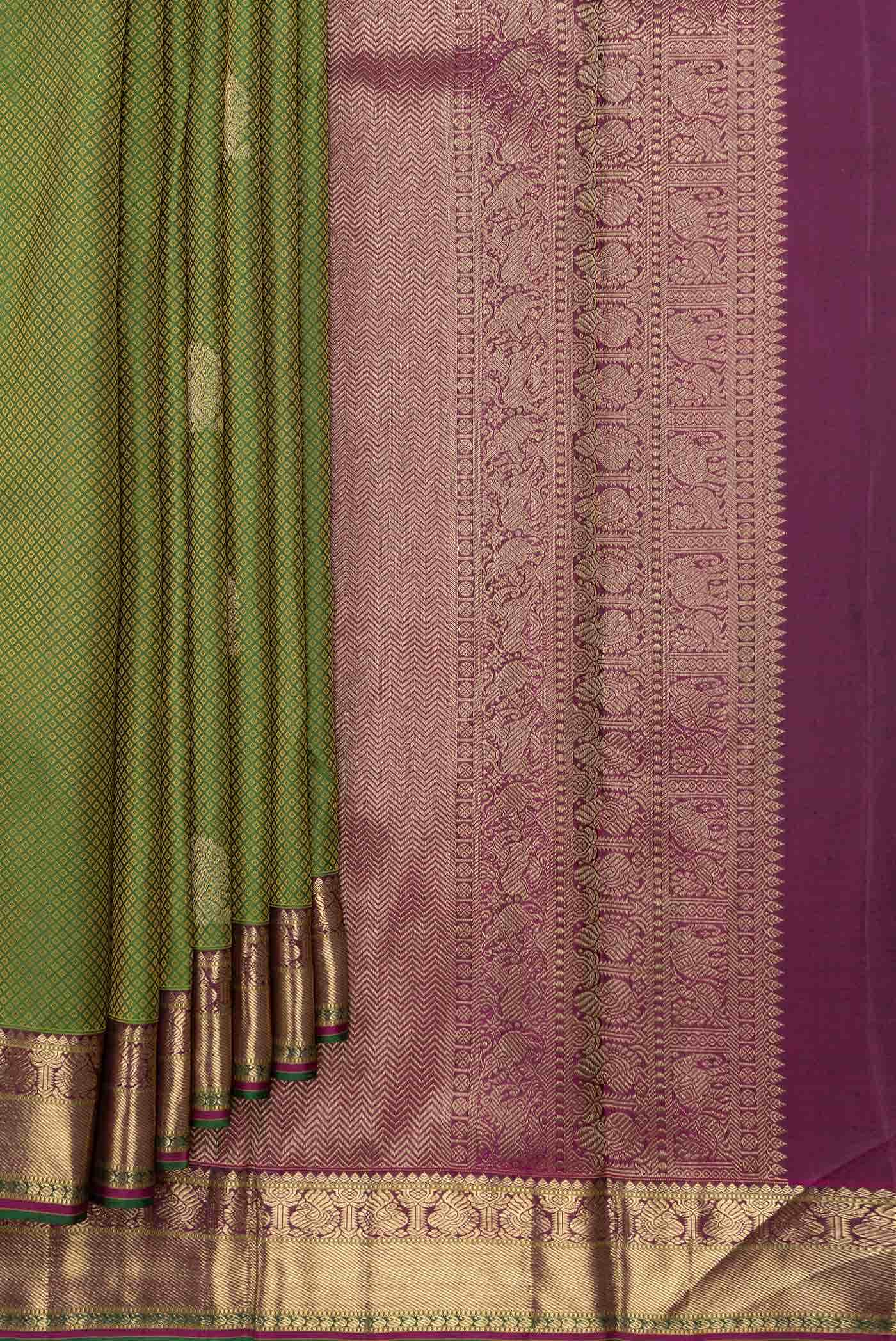 Pure Silk Pure Zari Green Dual Tone Kanchipuram Saree