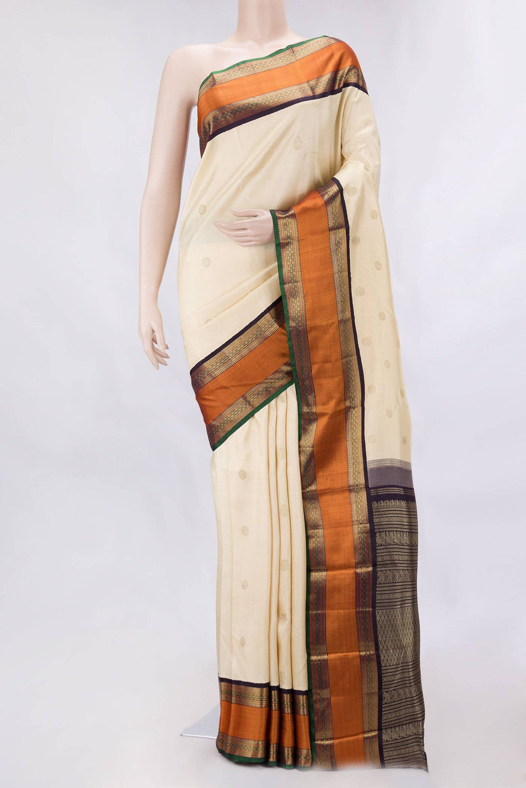 Pure Silk Pure Zari Sandal Dual Tone Kanchipuram Saree