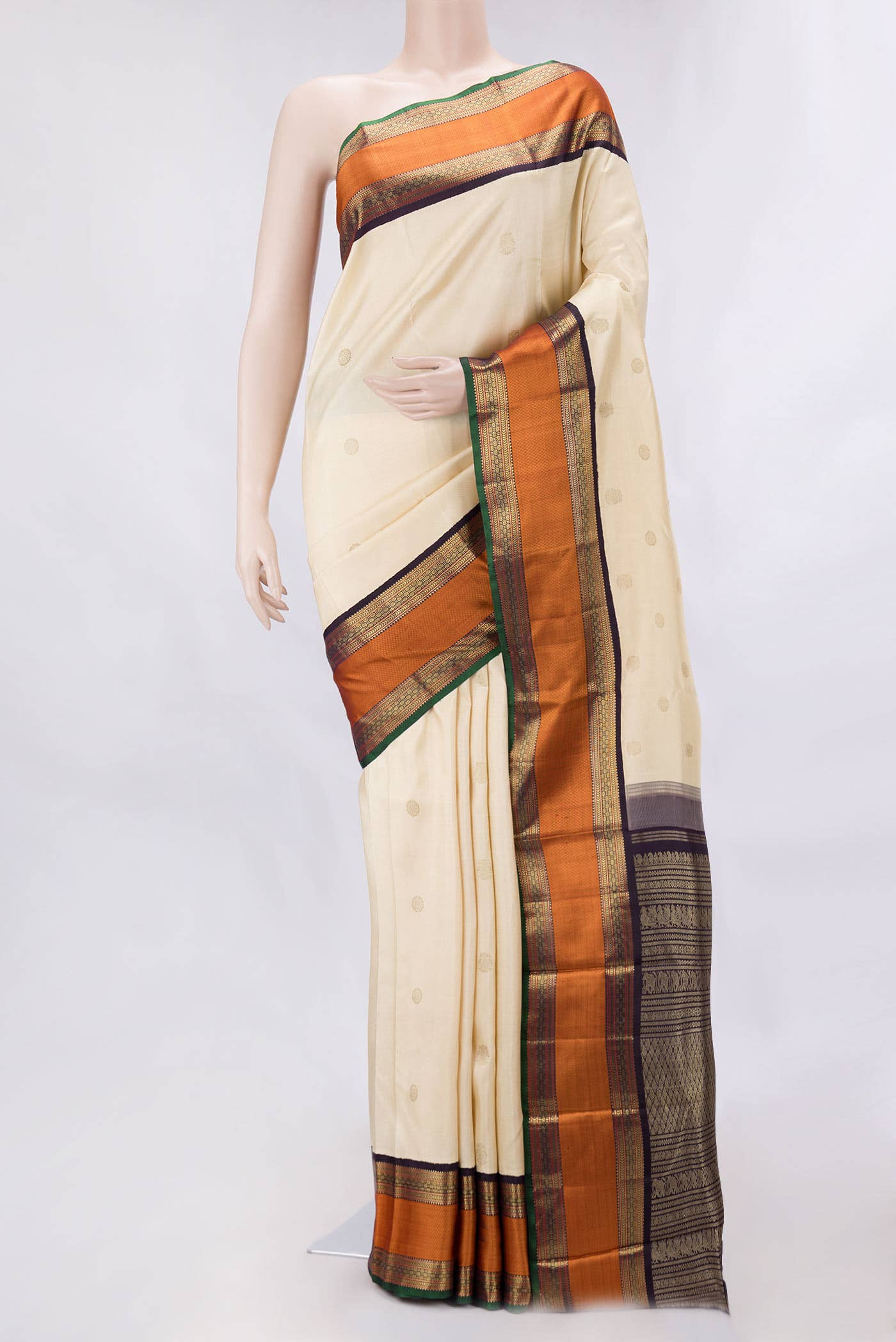 Pure Silk Pure Zari Sandal Dual Tone Kanchipuram Saree